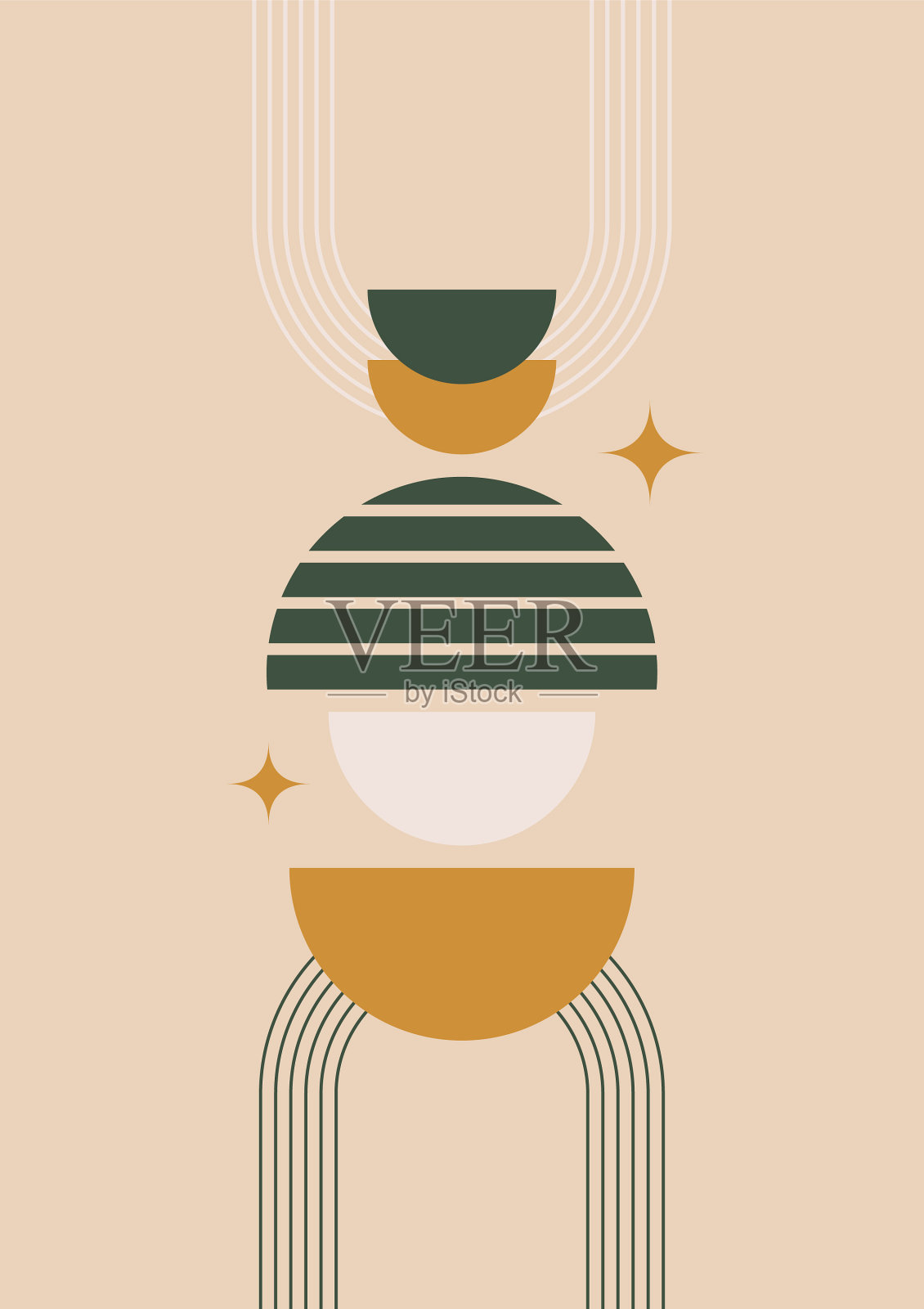 独特的形状，色彩丰富的平面波西米亚几何中性插画图片素材