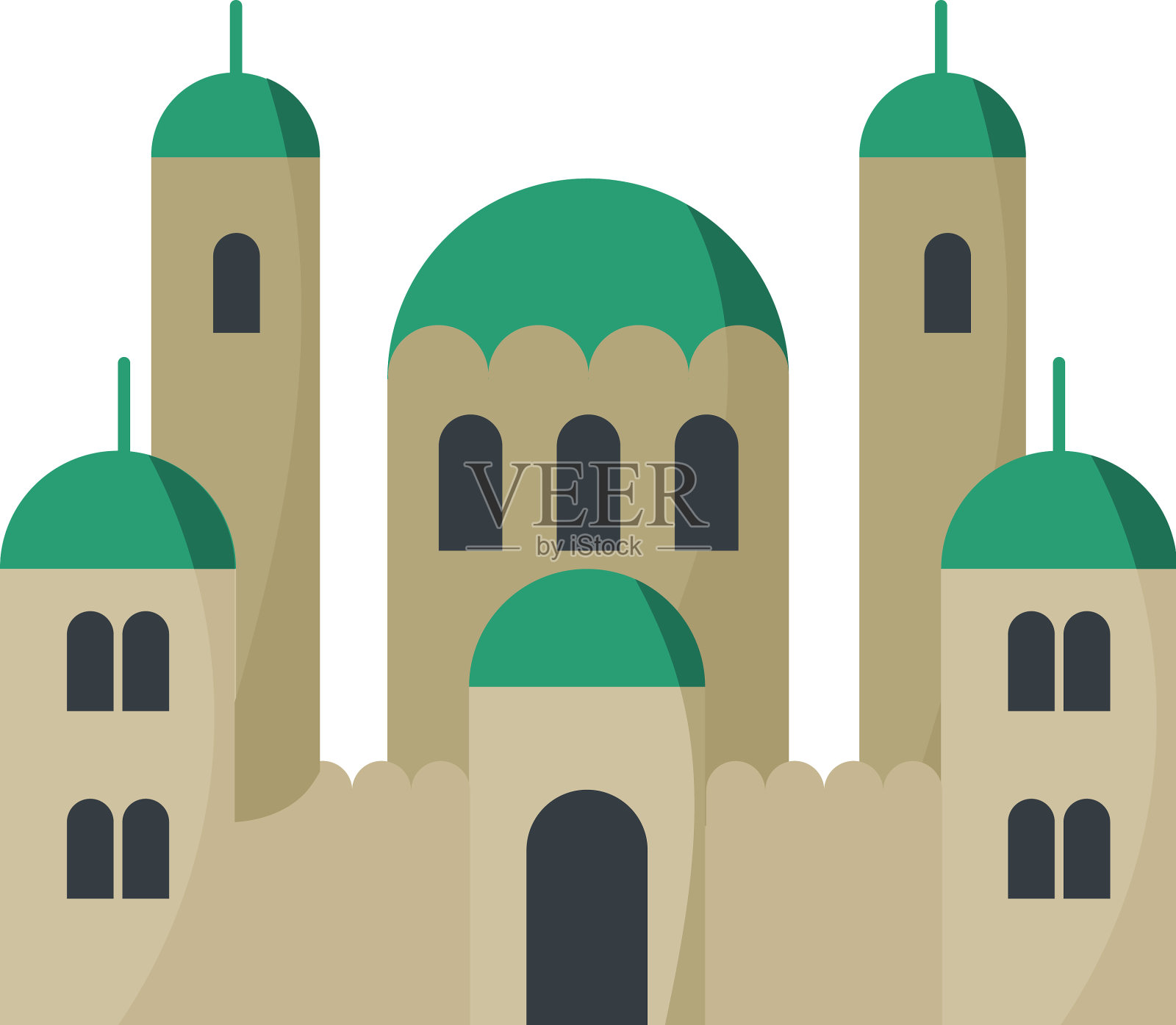绿色清真寺外观插画图片素材
