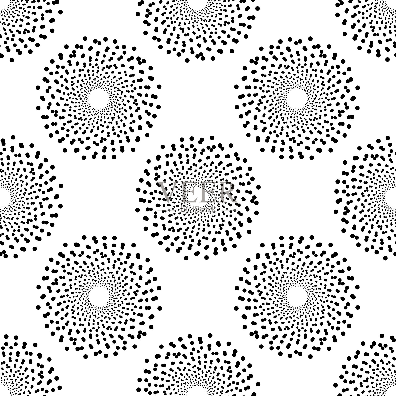 点丝印无缝花纹。辐射斑点抽象漩涡。插画图片素材