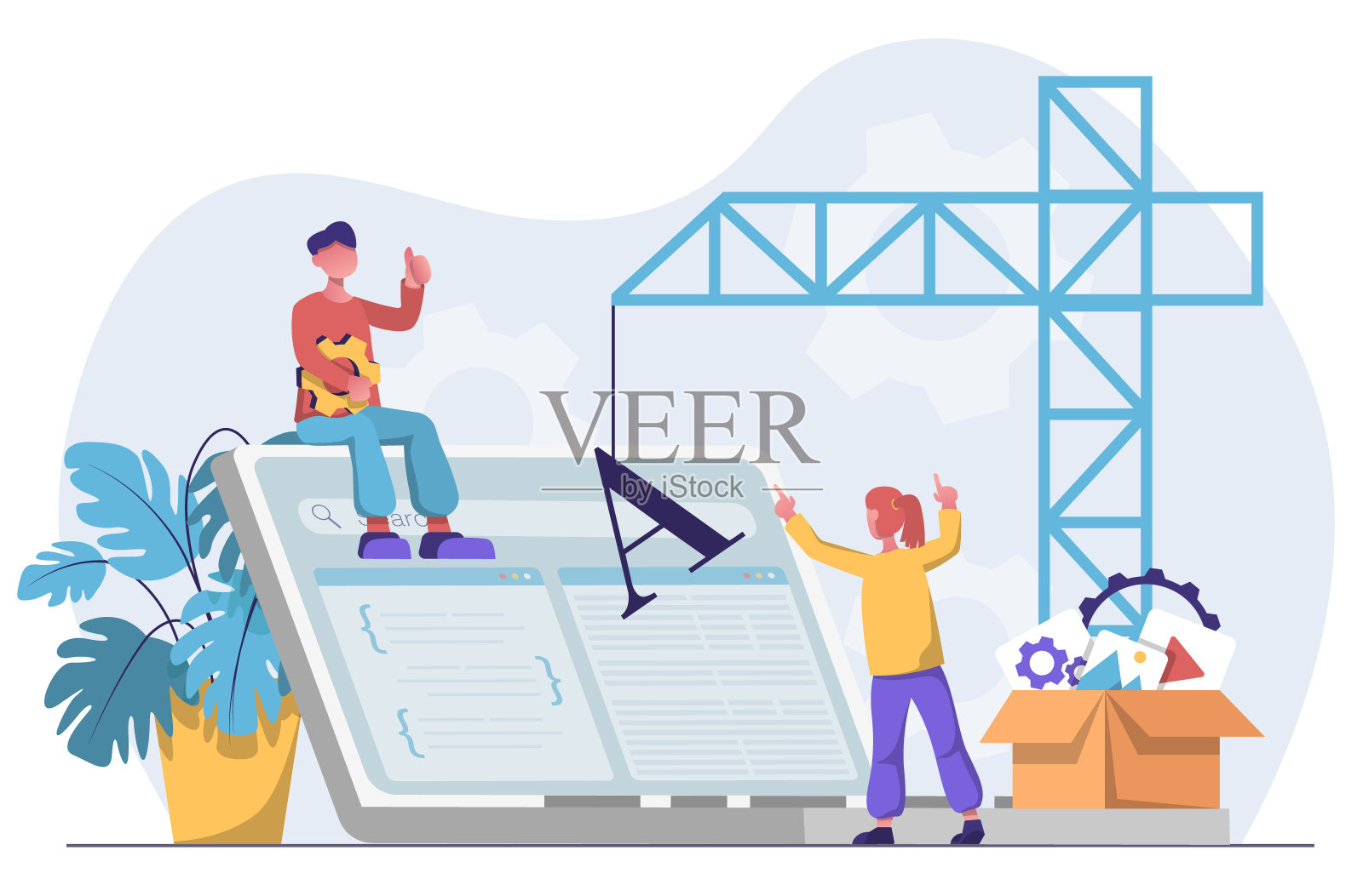 Web开发。设计师们正在进行网页设计插画图片素材