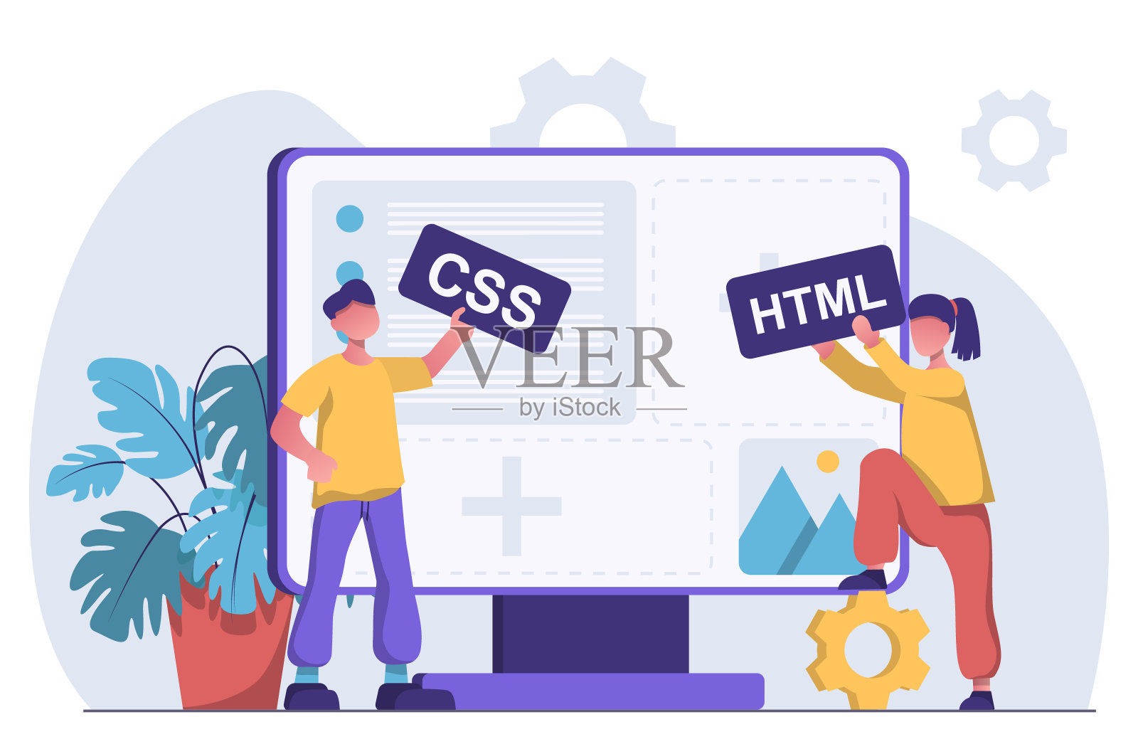 Web开发。设计师们正在进行网页设计插画图片素材