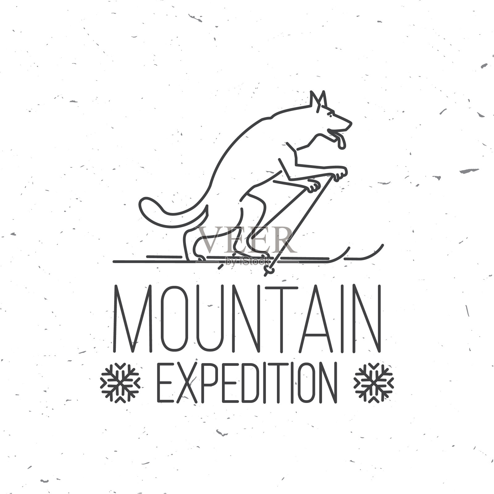 山地探险概念与狼。概念衬衫，印刷，印章或邮票。野生的狼。线条艺术设计-股票矢量。家庭度假、活动或旅行。为标志设计，补丁或徽章。插画图片素材