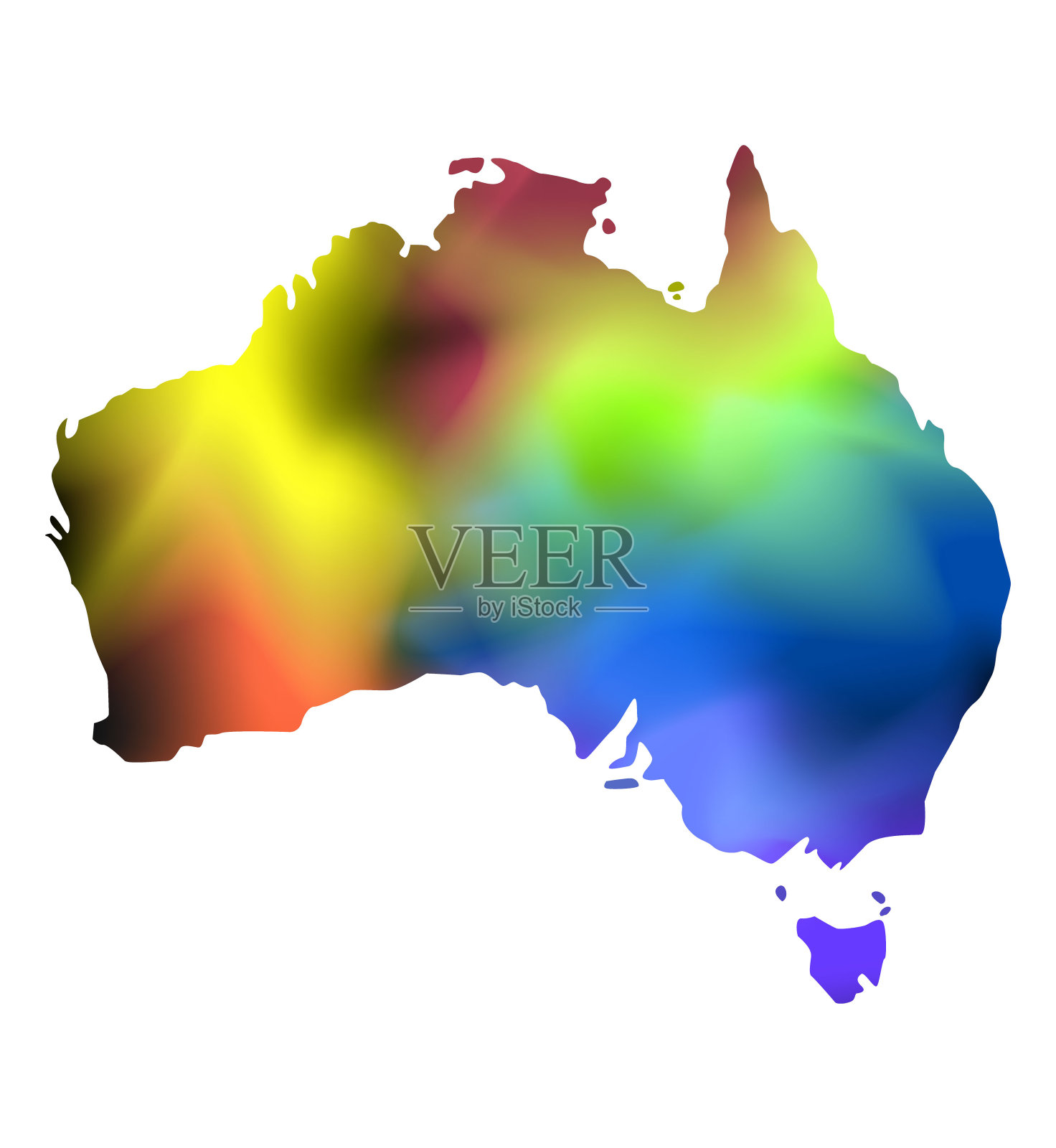 手绘的澳大利亚水彩地图孤立在白色上。插画图片素材