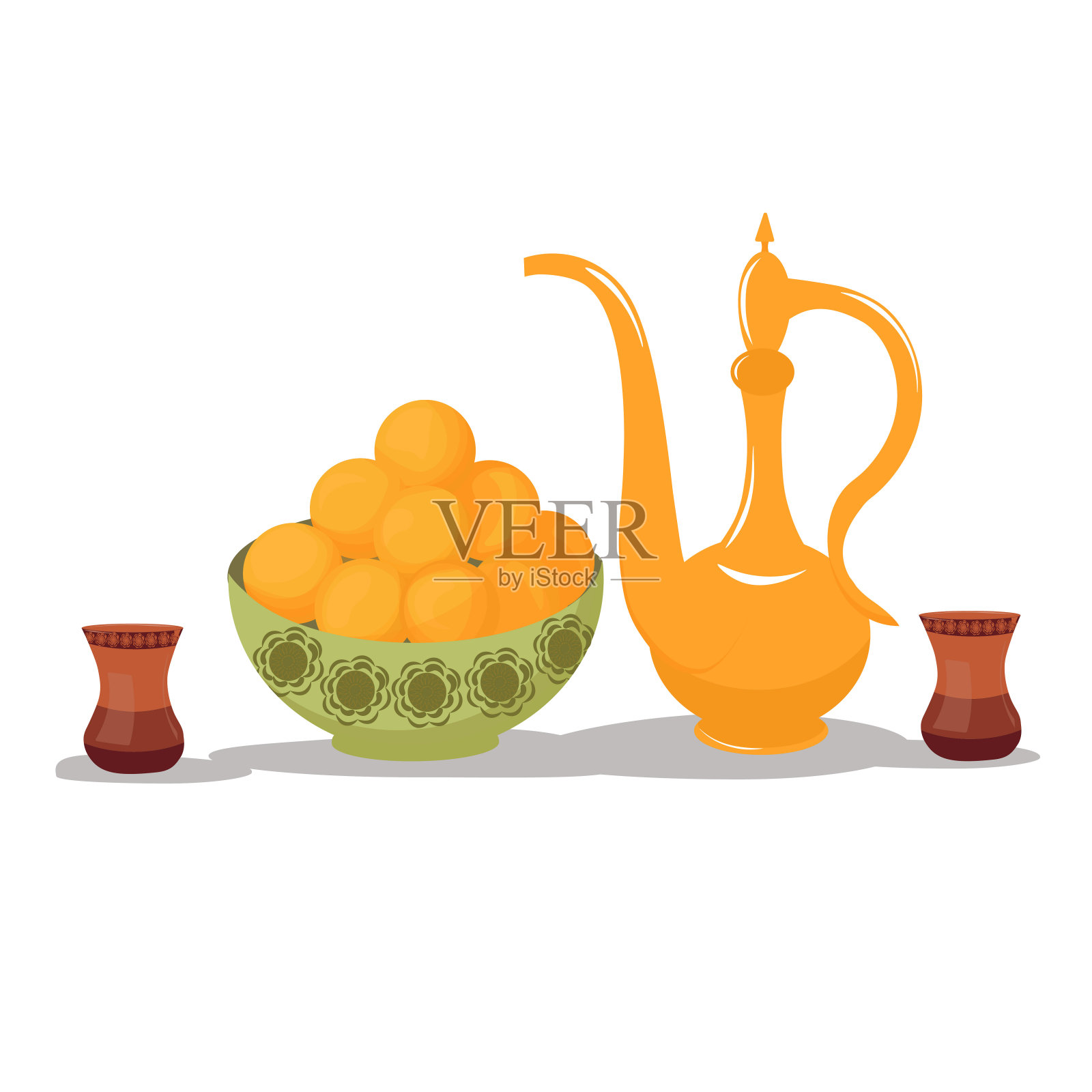 东方茶壶和糖果鲁柴玛矢量股票插图。插画图片素材