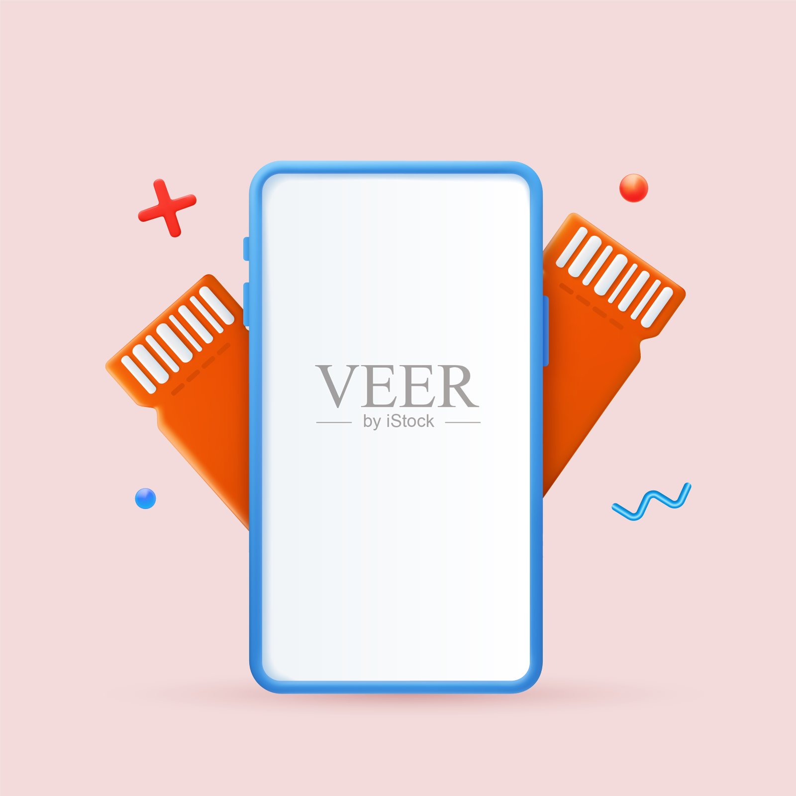 带有白屏和优惠券的3D手机插画图片素材