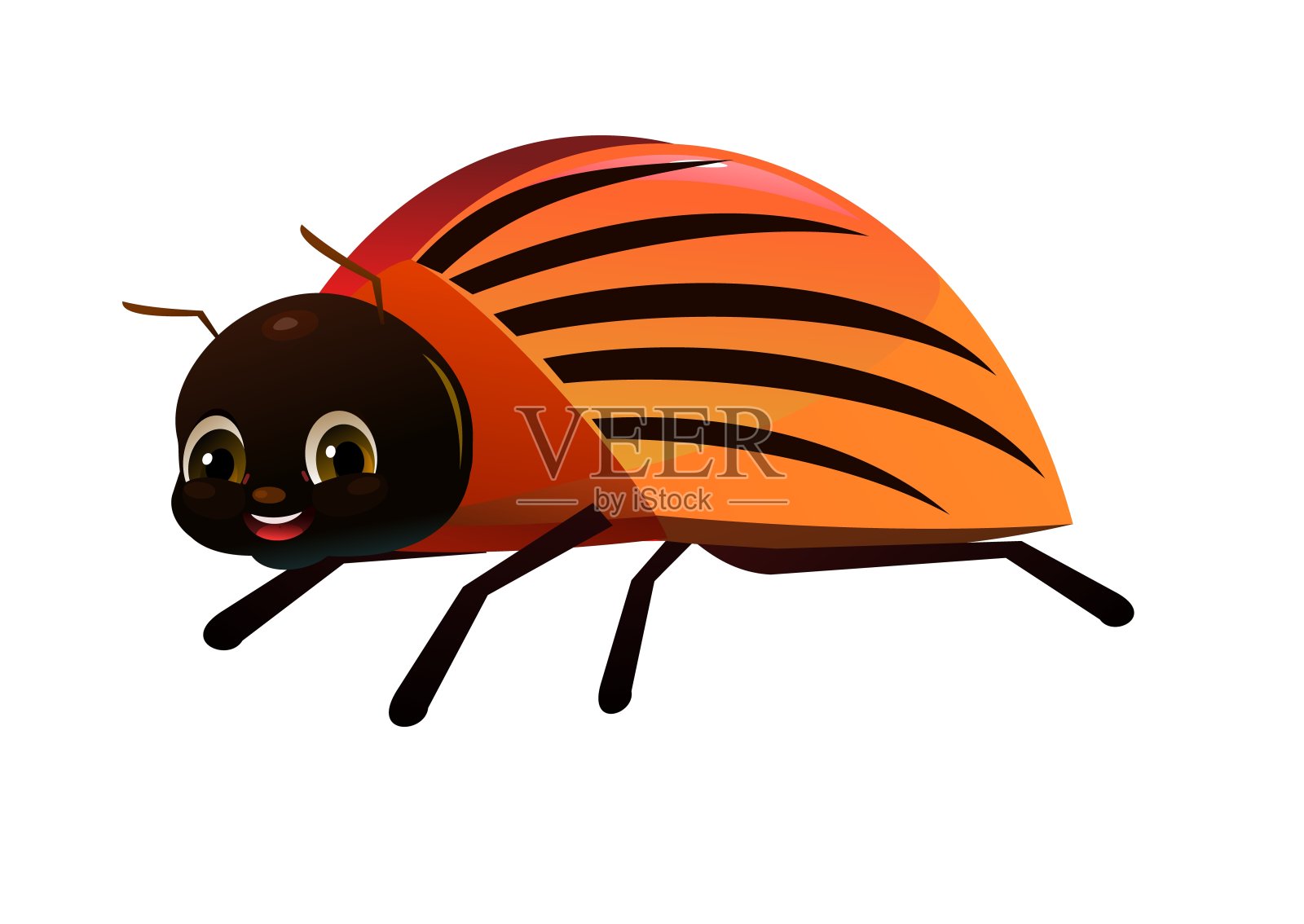 科罗拉多甲虫。野生动物对象。一些有趣的昆虫。可爱的卡通风格。孤立的白色背景。向量插画图片素材