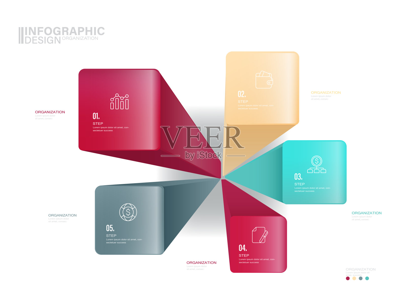 业务数据可视化。信息图形元素库存说明信息图形，数字5，部分，步骤，图标，成功，时间轴-视觉辅助插画图片素材
