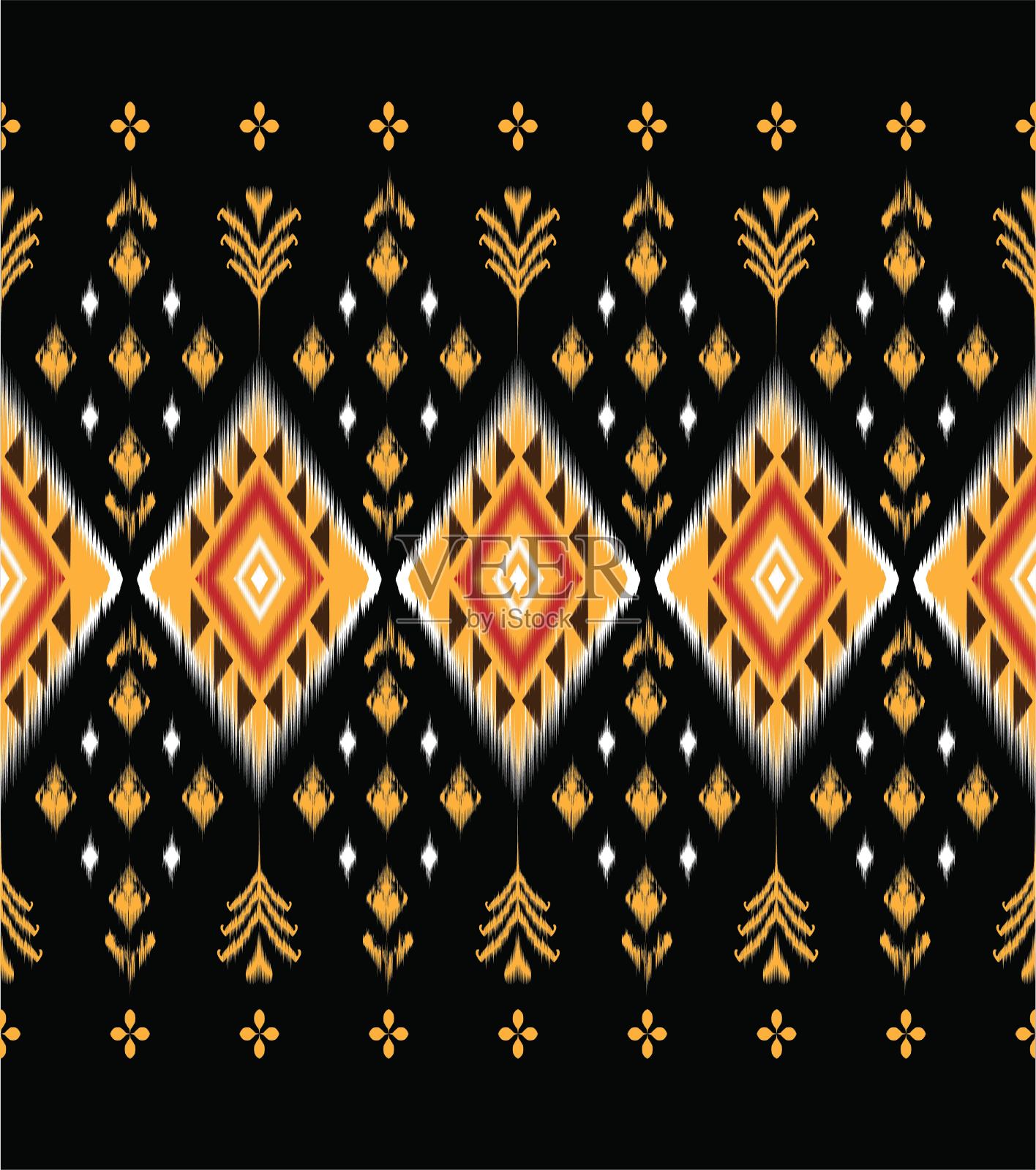 几何民族东方伊卡特无缝图案传统设计插画图片素材