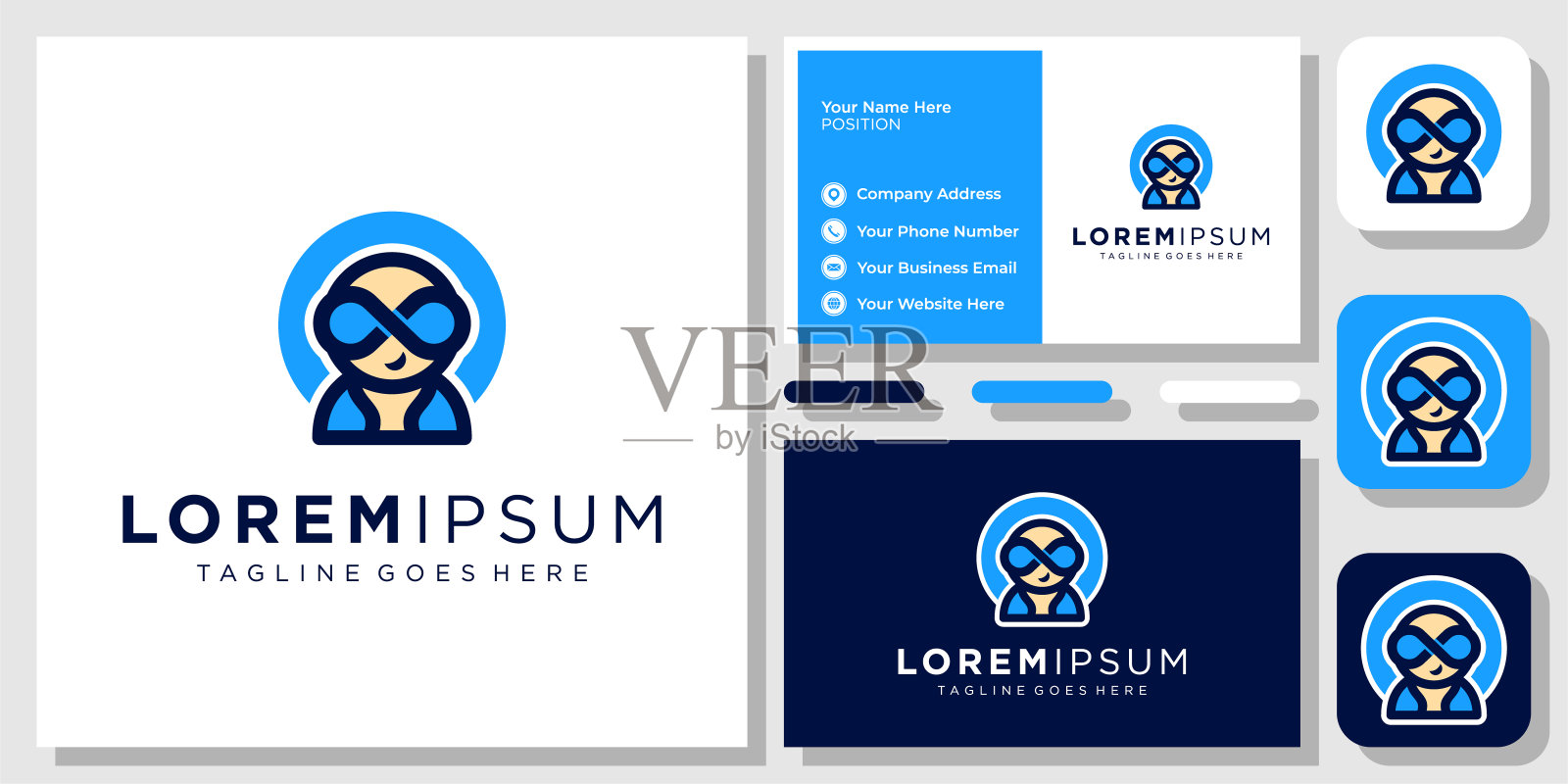 带名片模板的超级英雄卡通人物面具设计插画图片素材