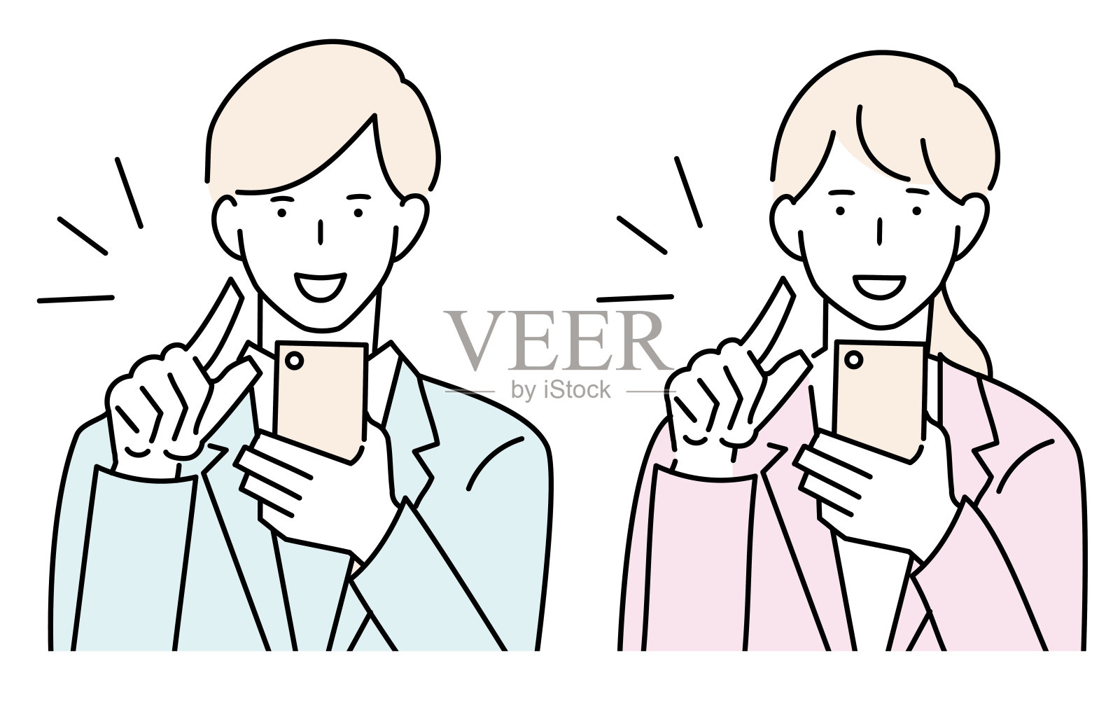 那些操作智能手机的男男女女插画图片素材