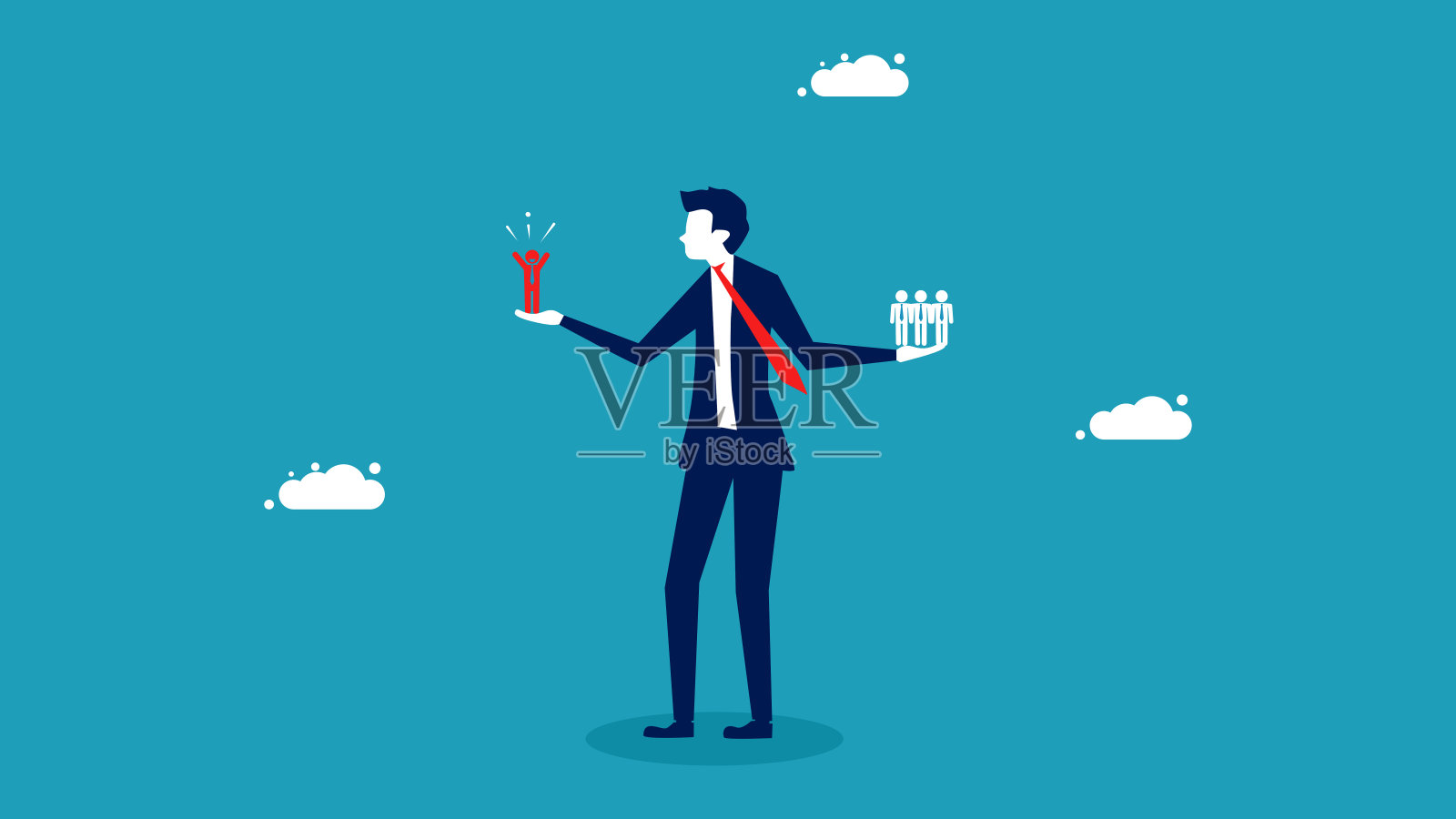 优秀的员工。招聘与领导大量的员工和选择的领导者向量插画图片素材