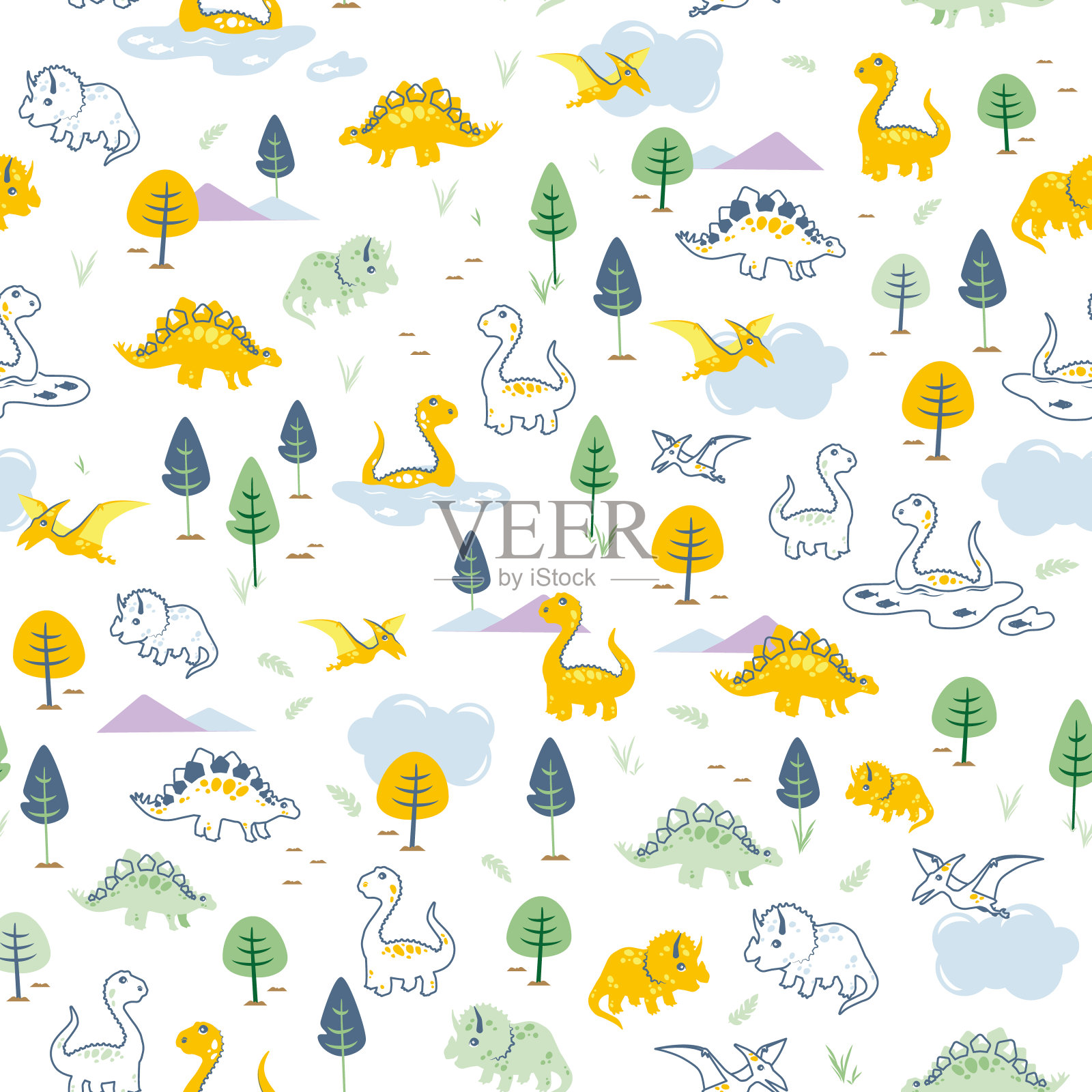 柔软，可爱和最小的彩色恐龙插画图片素材