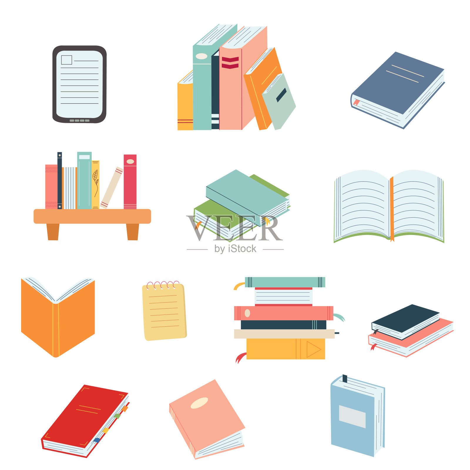 世界读书日概念，学习，学习。一堆卡通平面风格的书。矢量插图的手绘教育，百科全书，计划插画图片素材