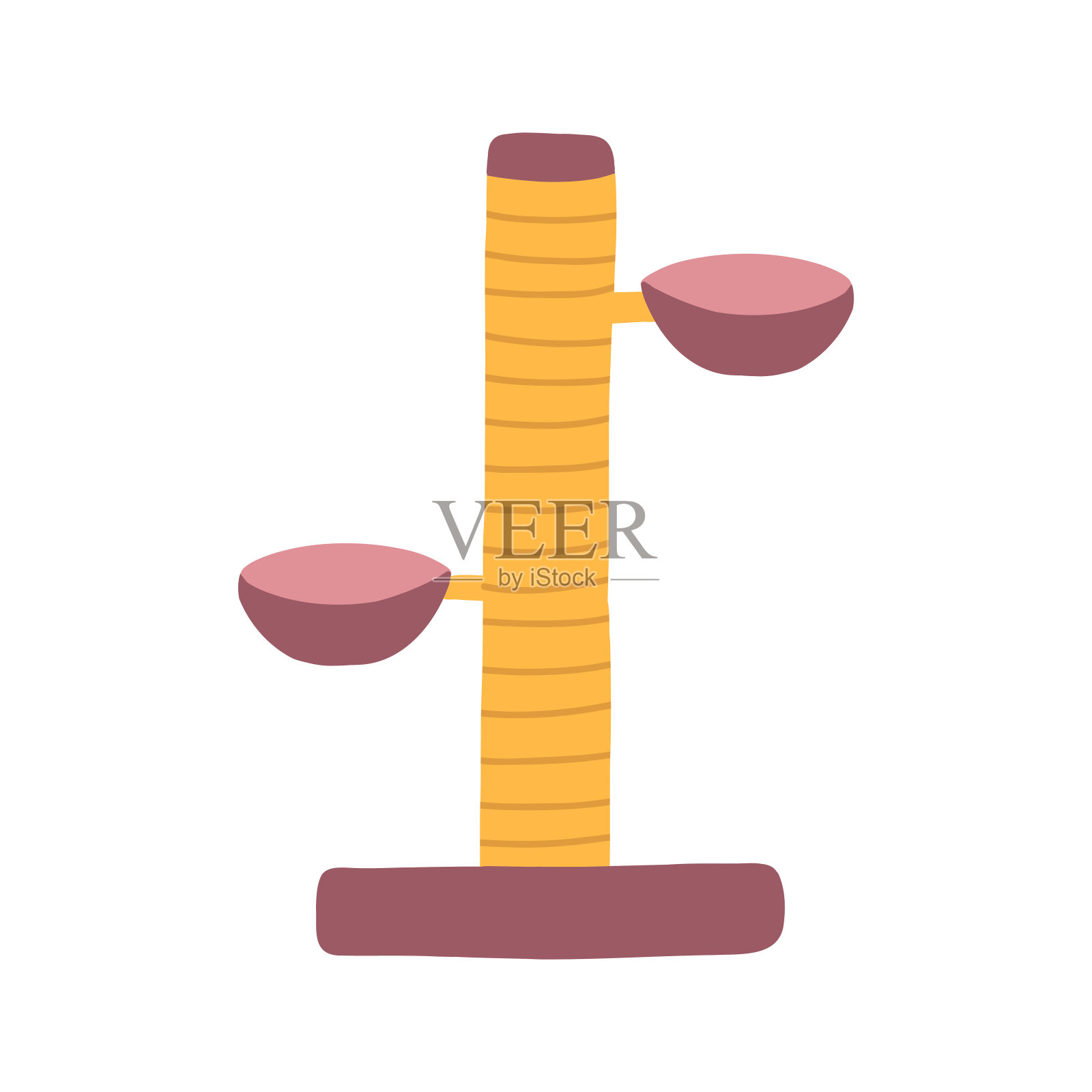 猫抓柱与床在卡通平面风格。带玩具球的猫树，小猫的家具。小猫配件，宠物爪磨刀器孤立在白色背景上设计元素图片