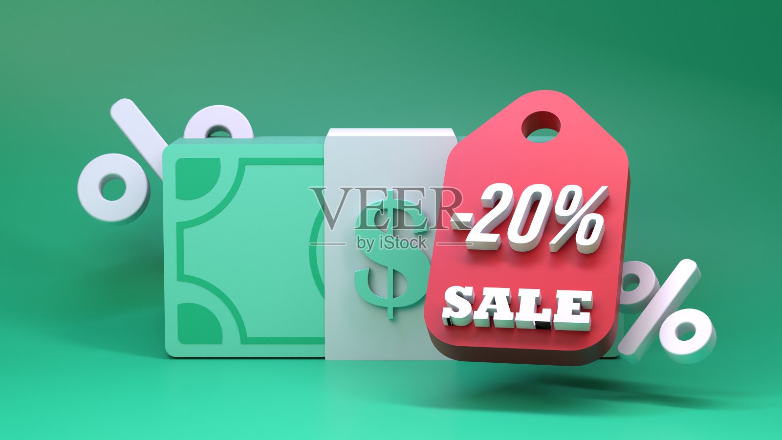 标签折扣20%。销售的概念。3 d渲染。照片摄影图片