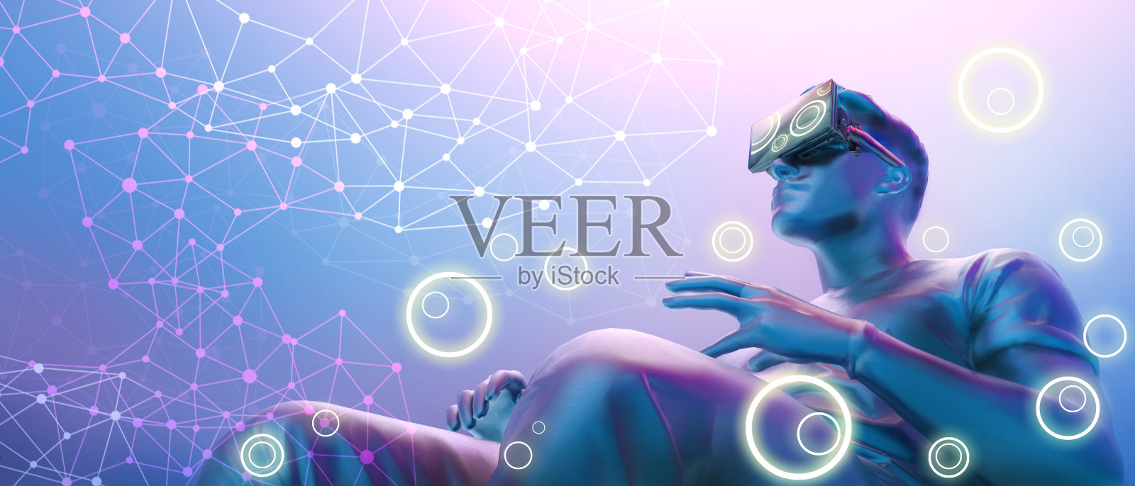 体验元宇宙虚拟世界娱乐和未来数字技术网络虚拟概念，精通虚拟现实VR，可视化与仿真，创新-三维渲染插画图片素材