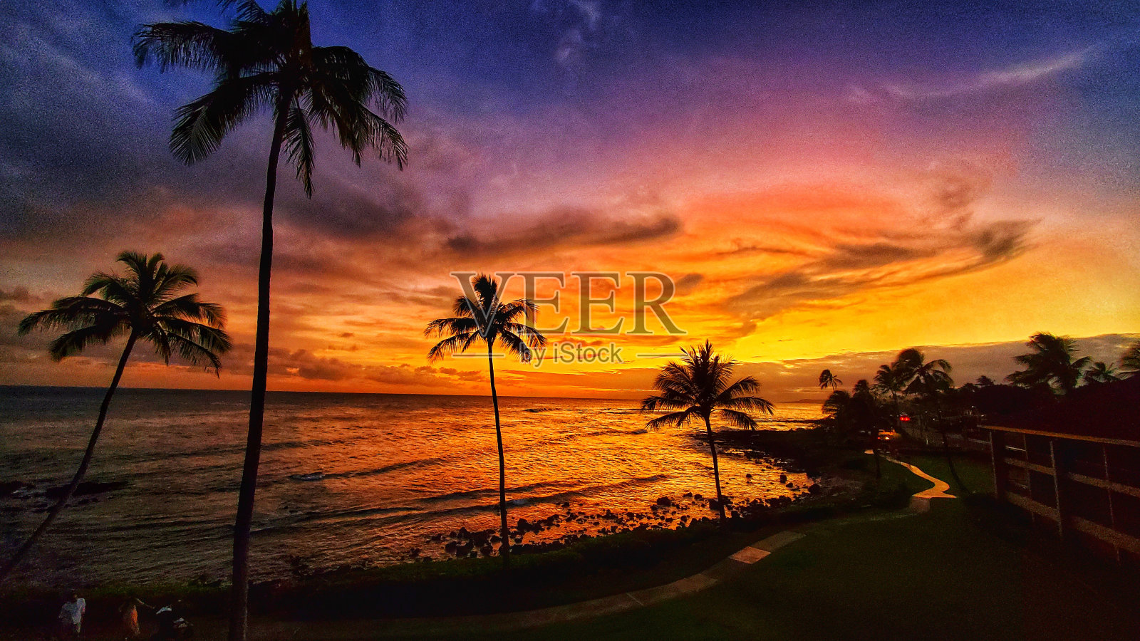 考艾岛太平洋日落景色美丽的花园岛夏威夷夏威夷天堂照片摄影图片