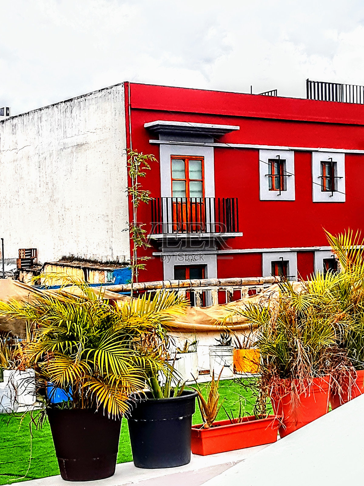 瓦哈卡市五彩缤纷的屋顶花园照片摄影图片