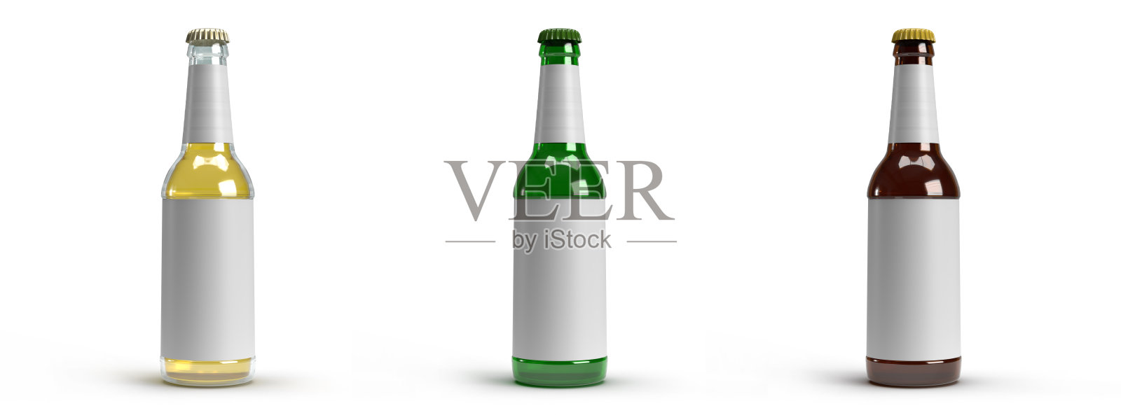 三种类型的啤酒瓶孤立在白色背景照片摄影图片