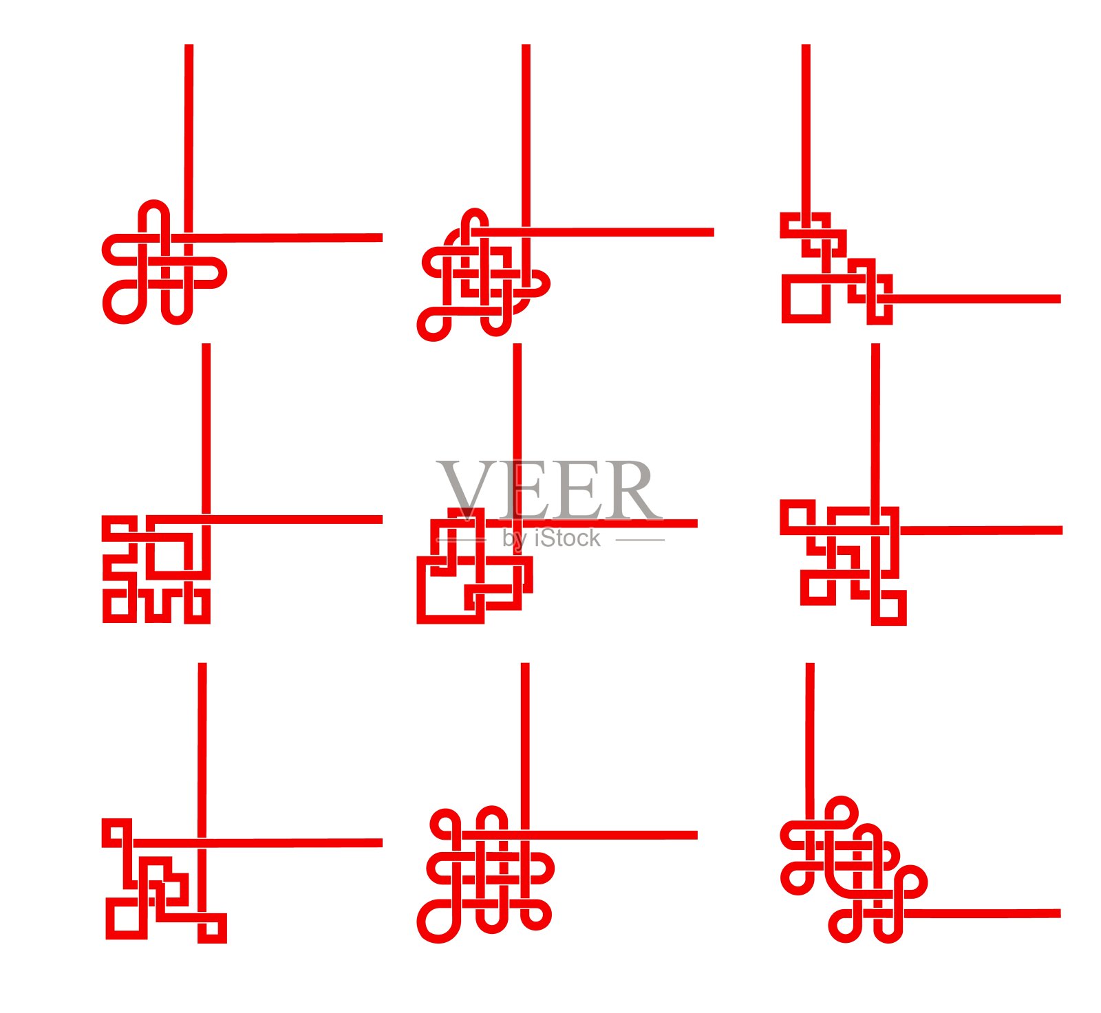 中国红框、角和带结的分隔线插画图片素材