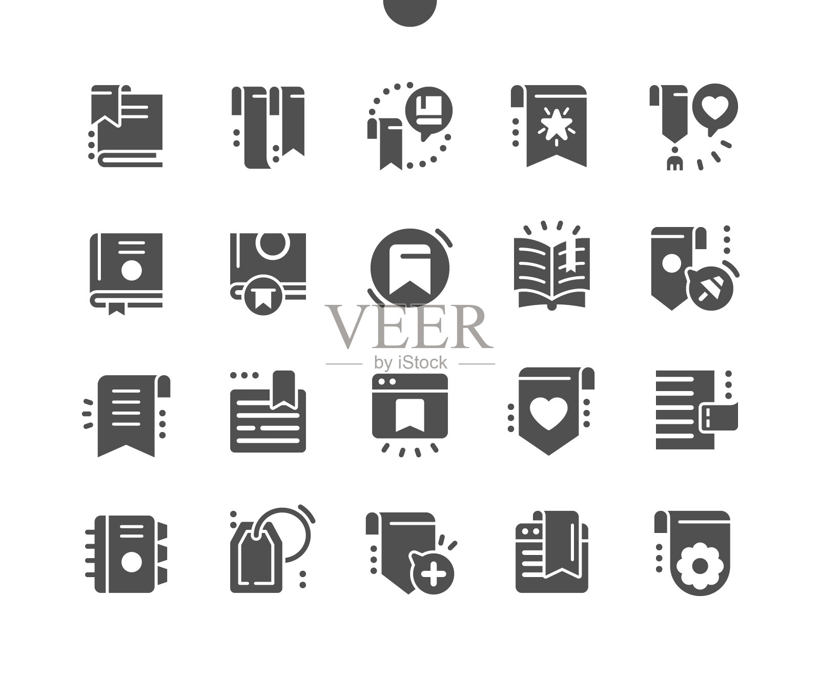 书签。保存链接。书，读物，文学，标签，丝带，标签和贴纸。日记和书签。矢量图标。简单的象形图图标素材