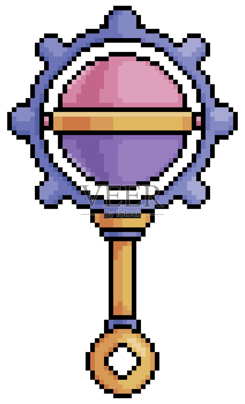 像素艺术婴儿摇铃图标的8位游戏插画图片素材