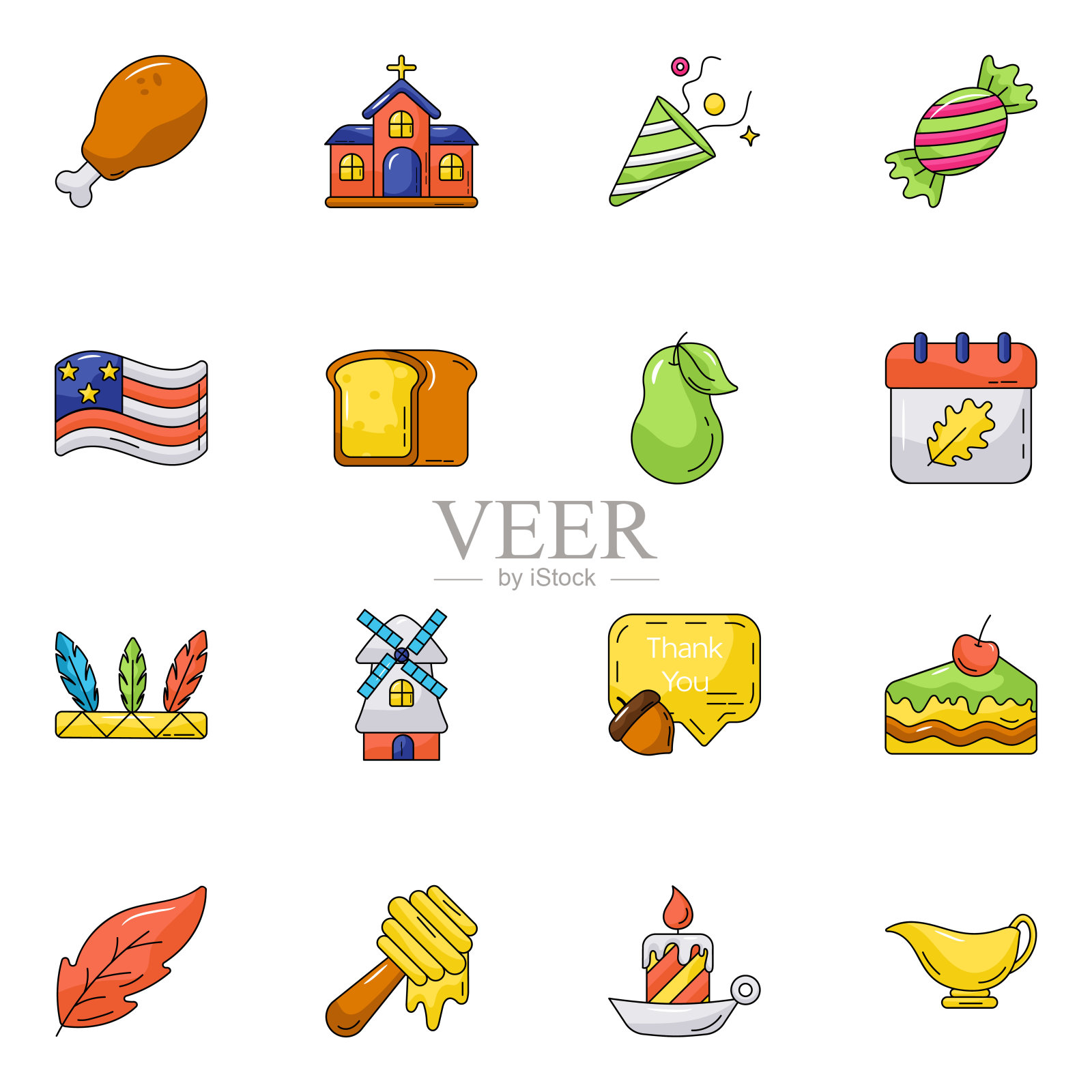 感恩节平图标包图标素材