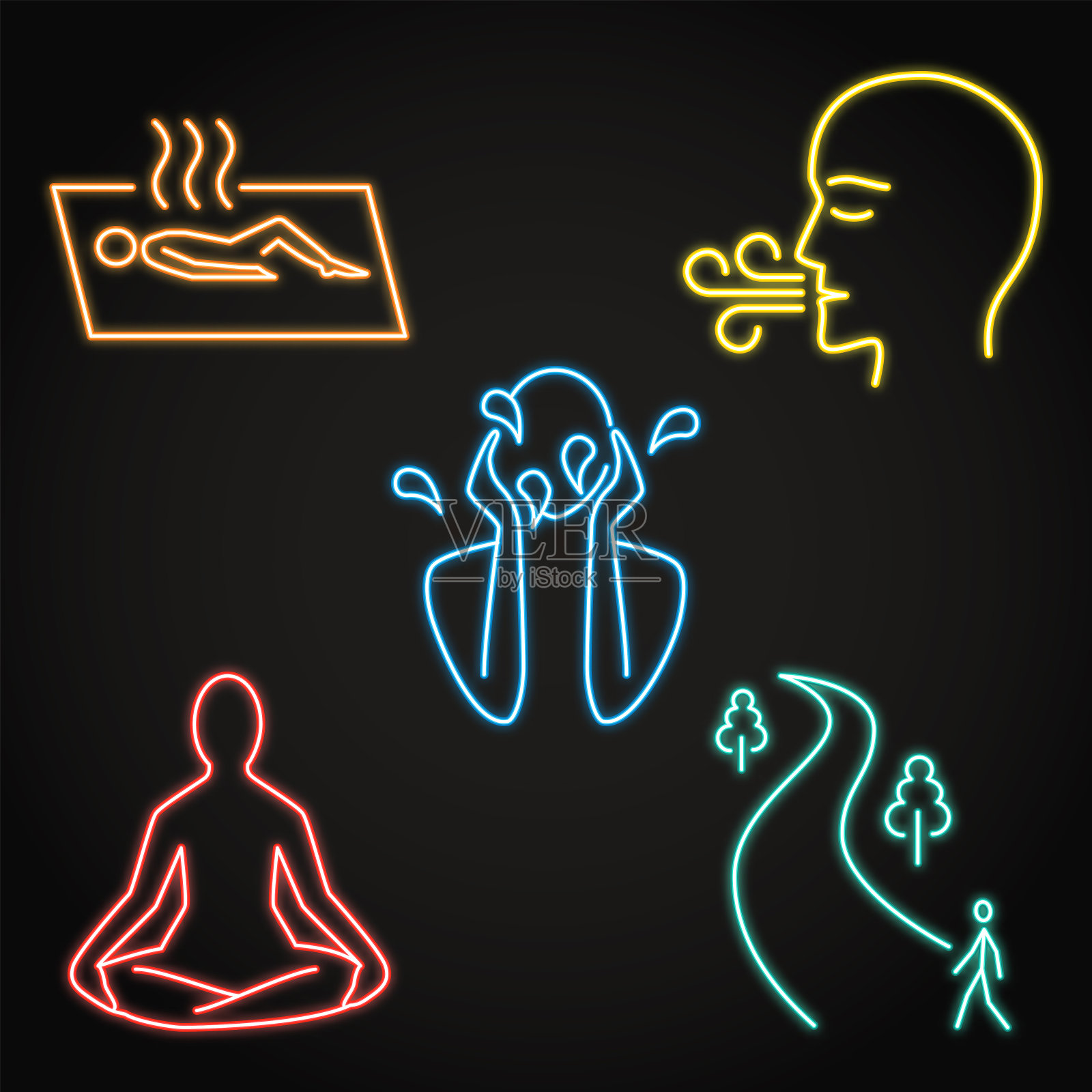 霓虹灯镇静活动图标设置插画图片素材
