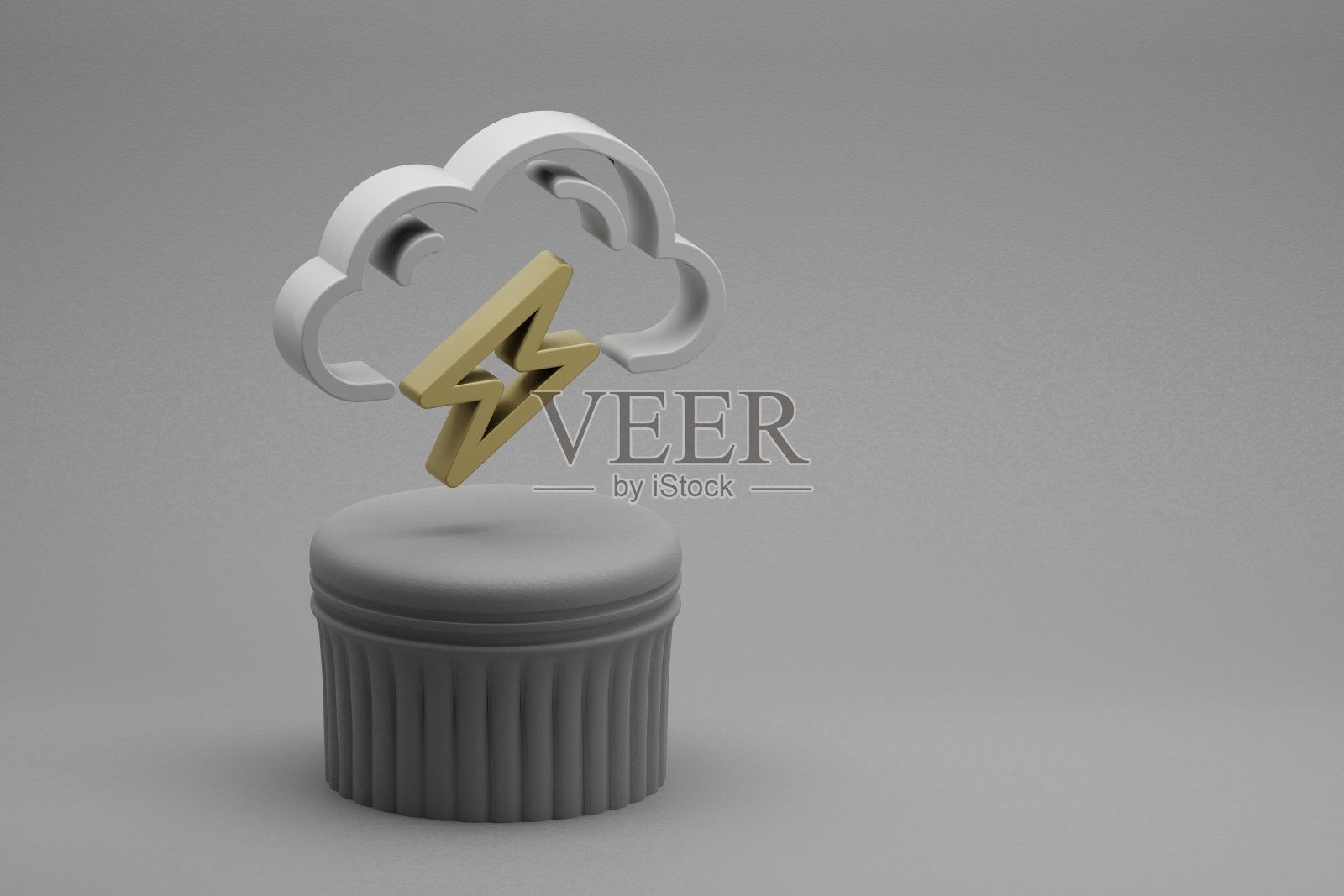 美丽的抽象插图云雷电Bolt符号图标上的一个柱站和美妙的背景。3 d渲染插图。背景图案设计。虚拟主机照片摄影图片