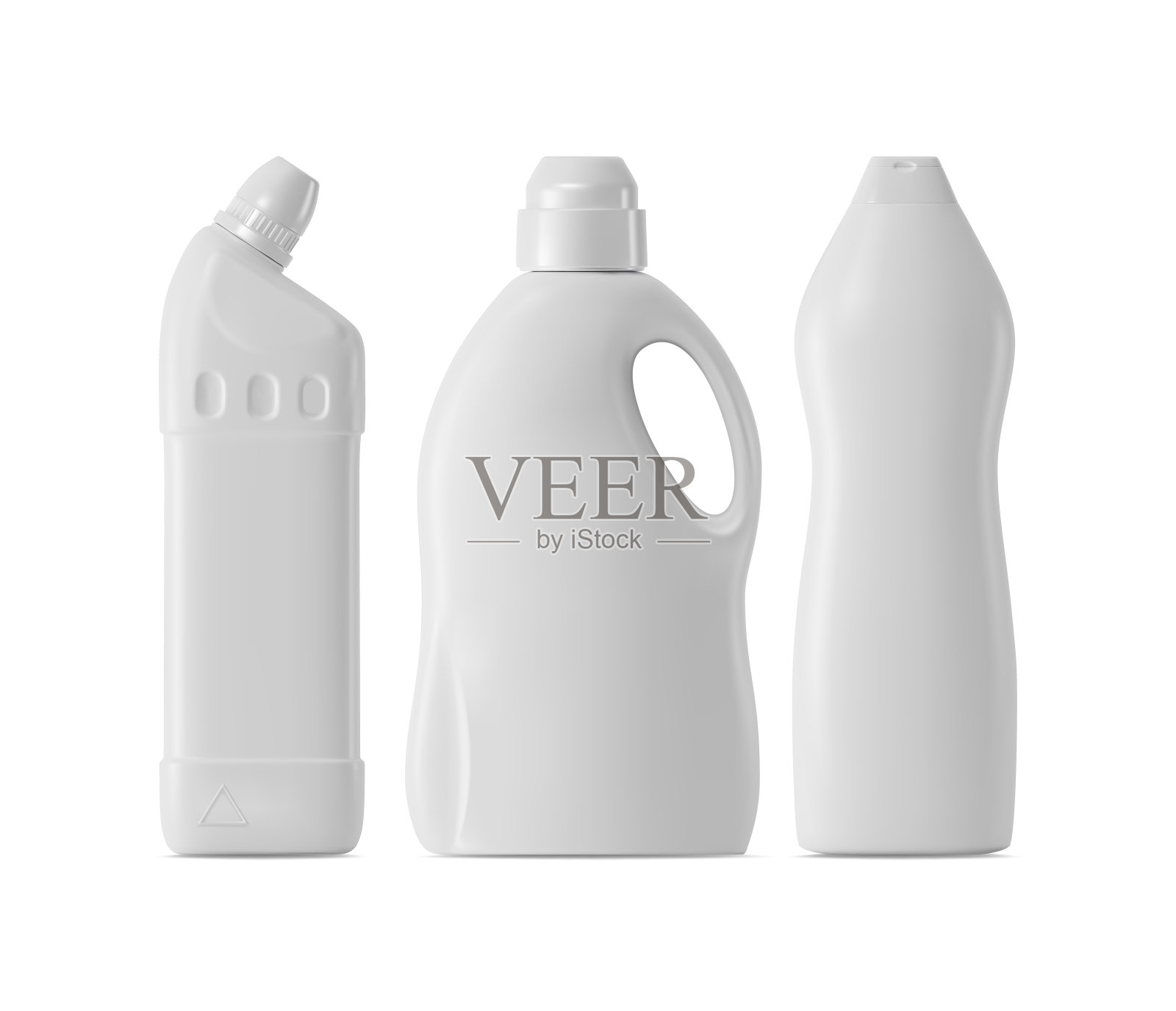 3d塑料瓶清洁套装卡通风格。向量插画图片素材