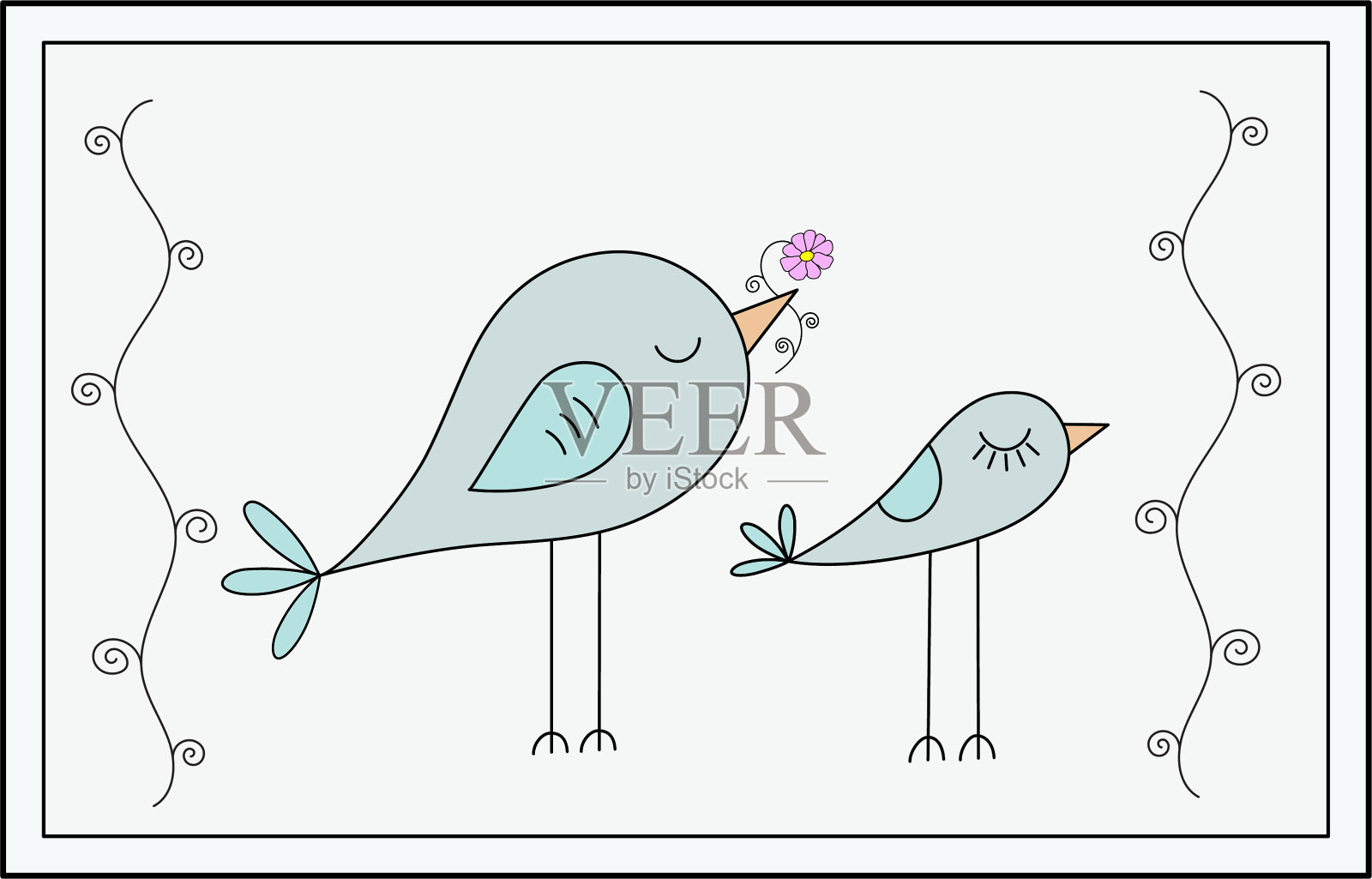 两只相爱的鸟插画图片素材