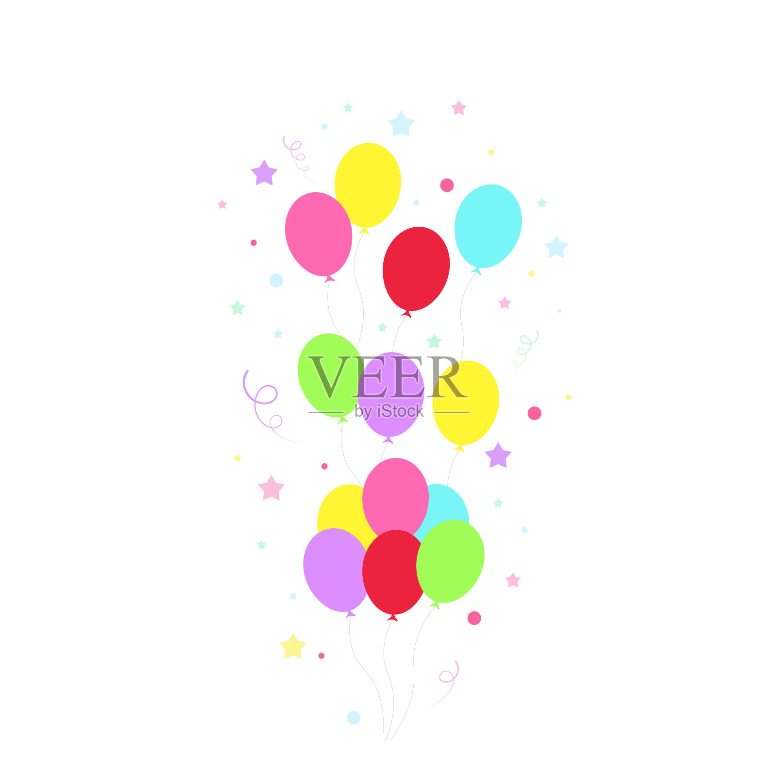 生日宴会，生日派对，许多彩色气球，平面矢量插图和图标设计元素图片