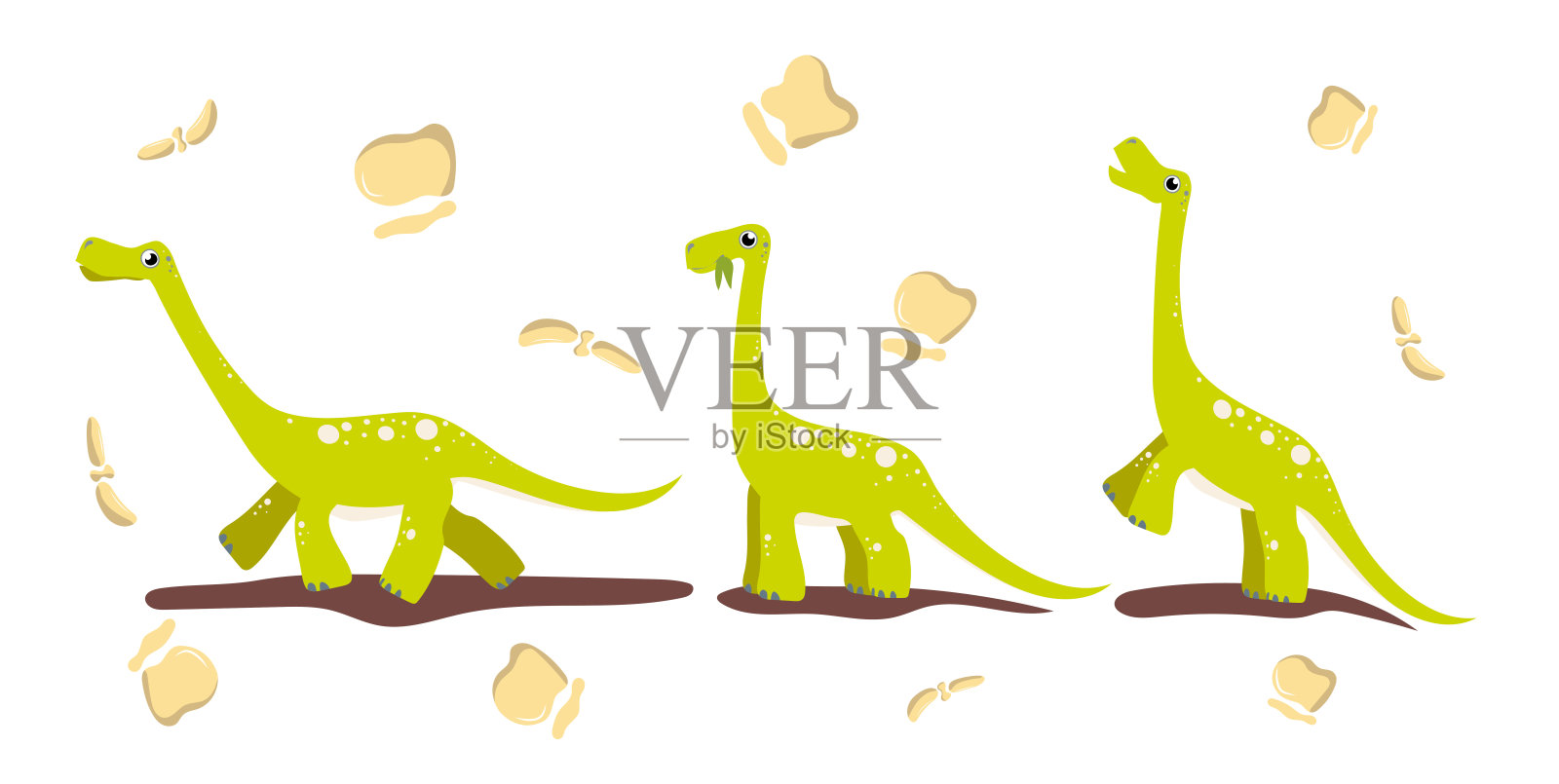 食草恐龙以不同的姿势移动插画图片素材