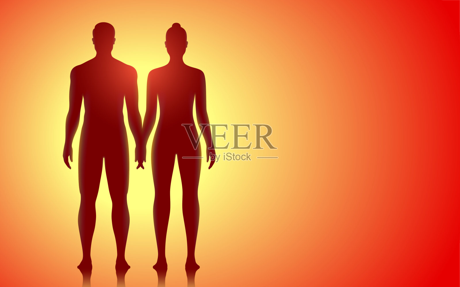 年轻夫妇手牵着手，站在明亮的背景上，概念矢量插图插画图片素材