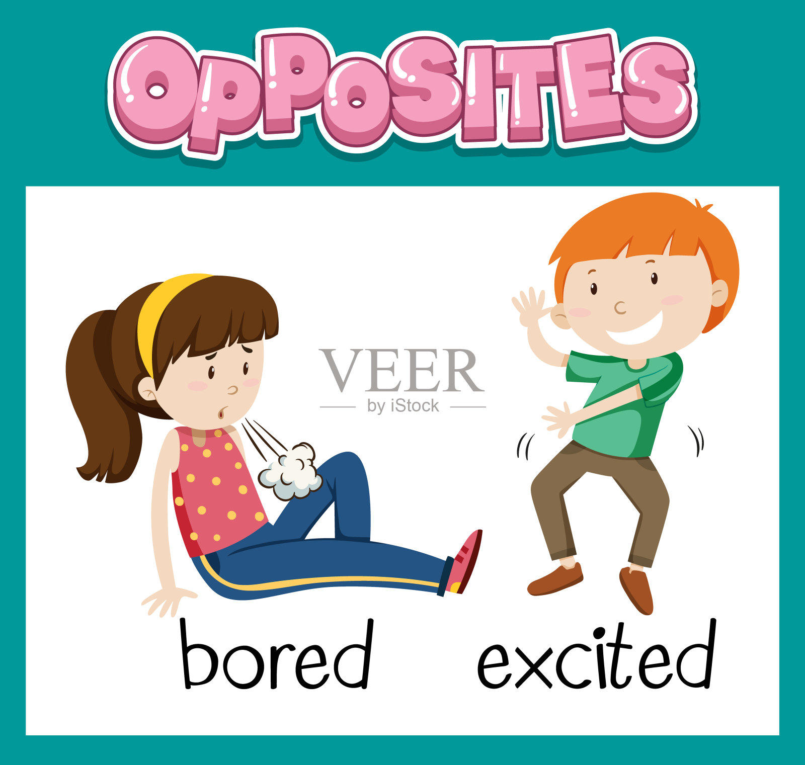 相反的孩子英语单词插画图片素材