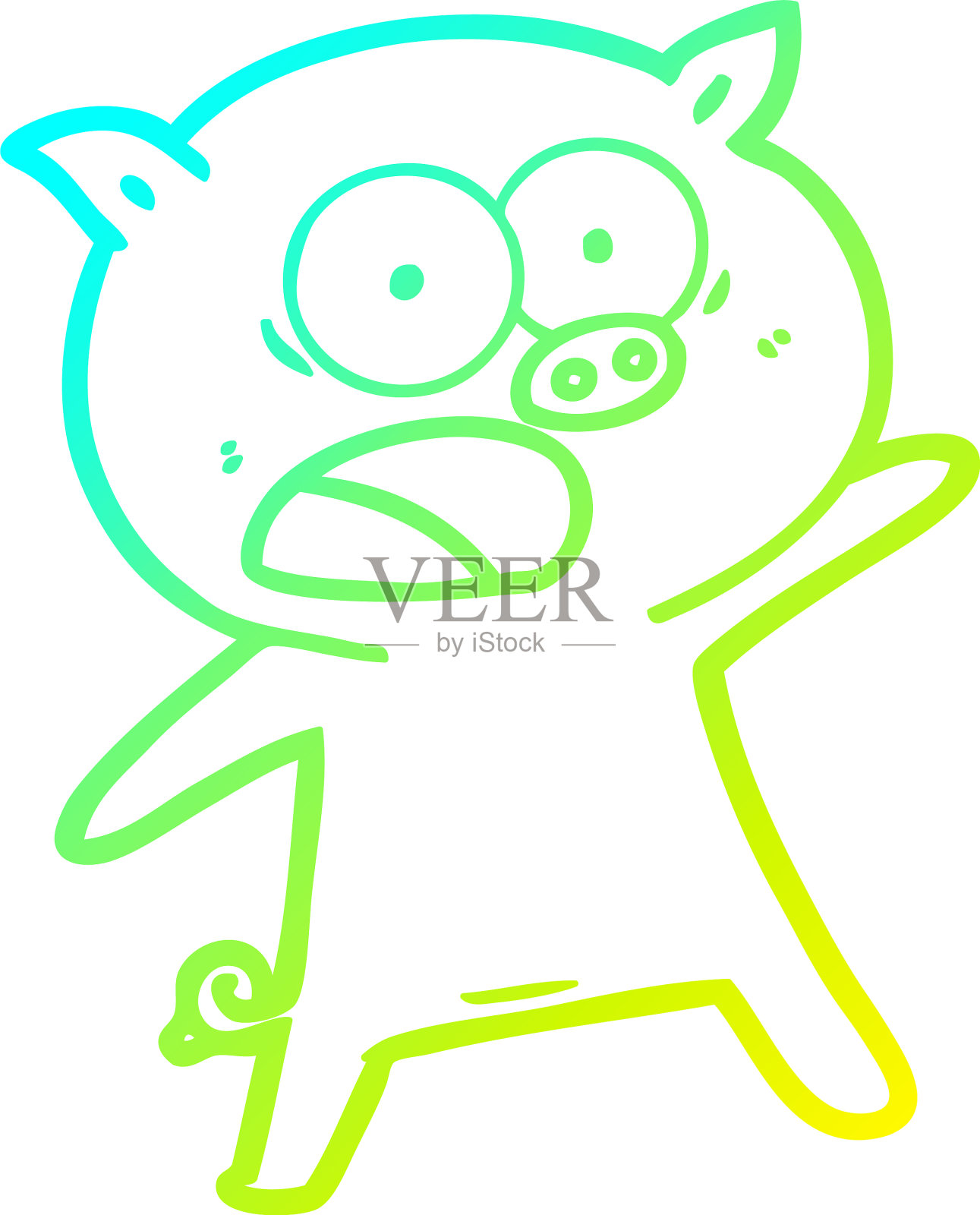 冷梯度线画卡通猪喊设计元素图片