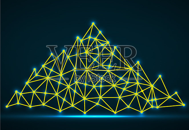 抽象的山发光的线和点插画图片素材