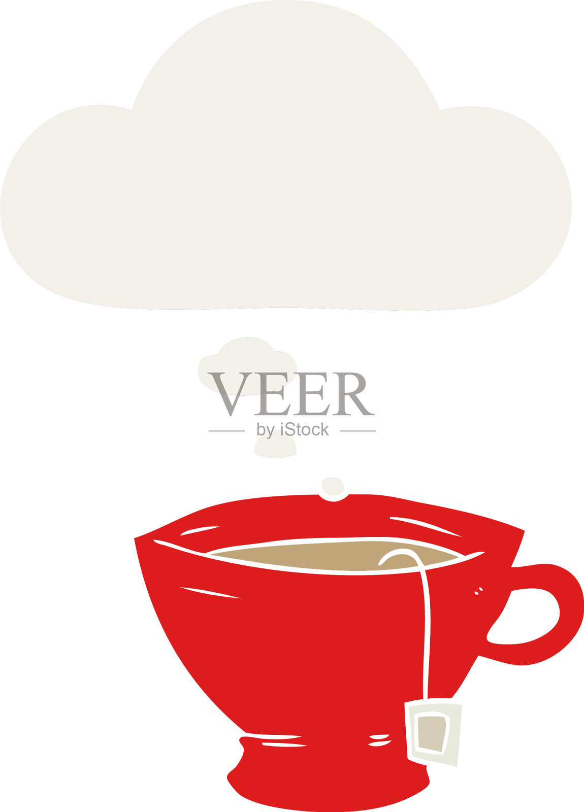 复古的卡通杯茶和思想泡泡插画图片素材