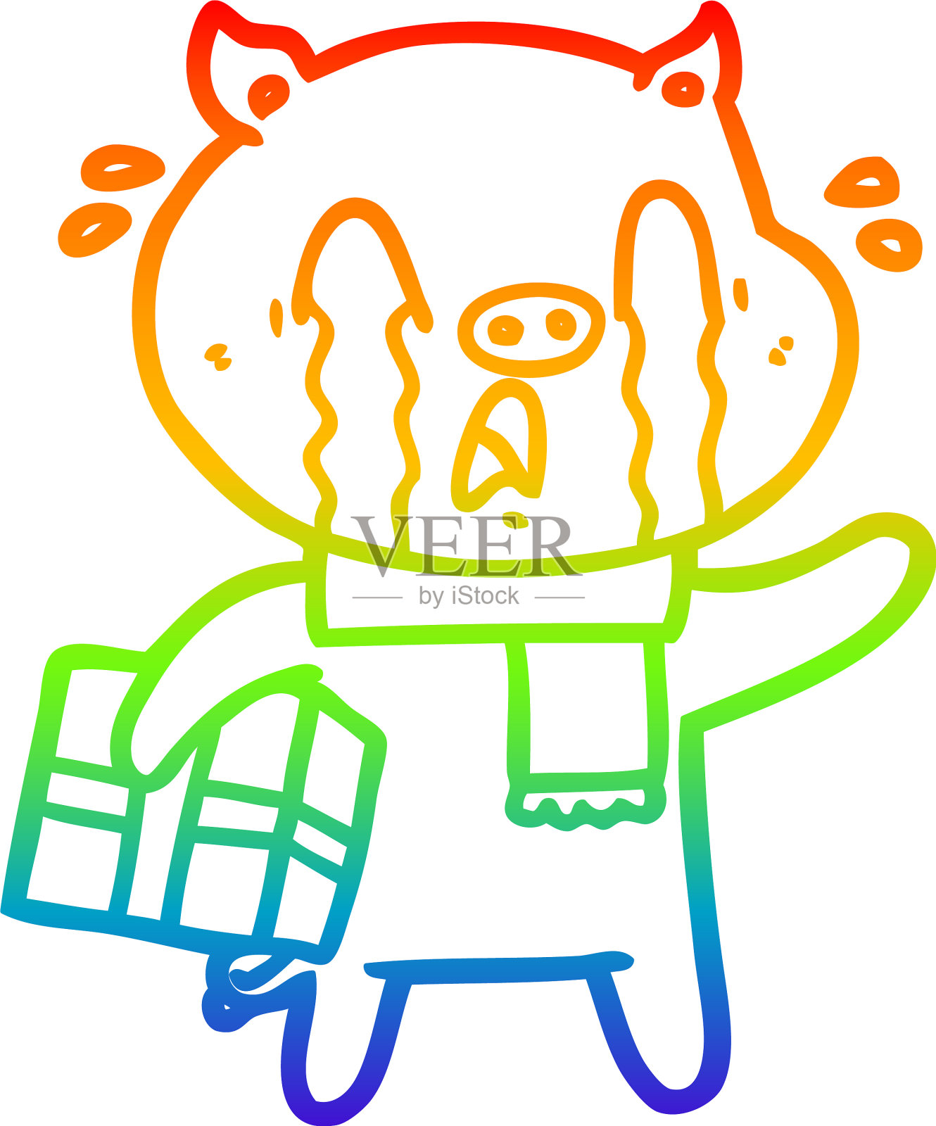 彩虹渐变线画哭猪卡通设计元素图片