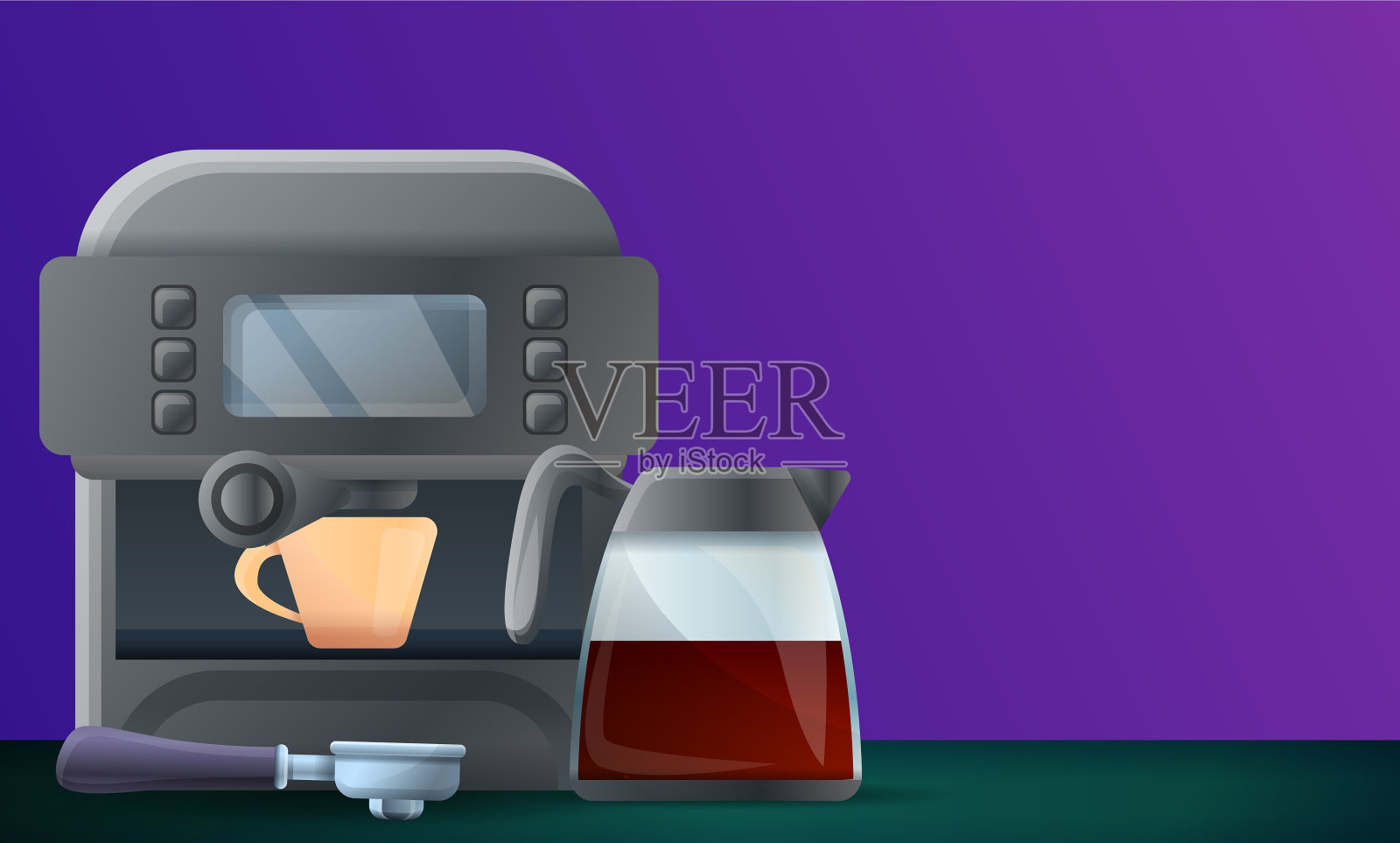 数码咖啡机概念横幅卡通插画图片素材