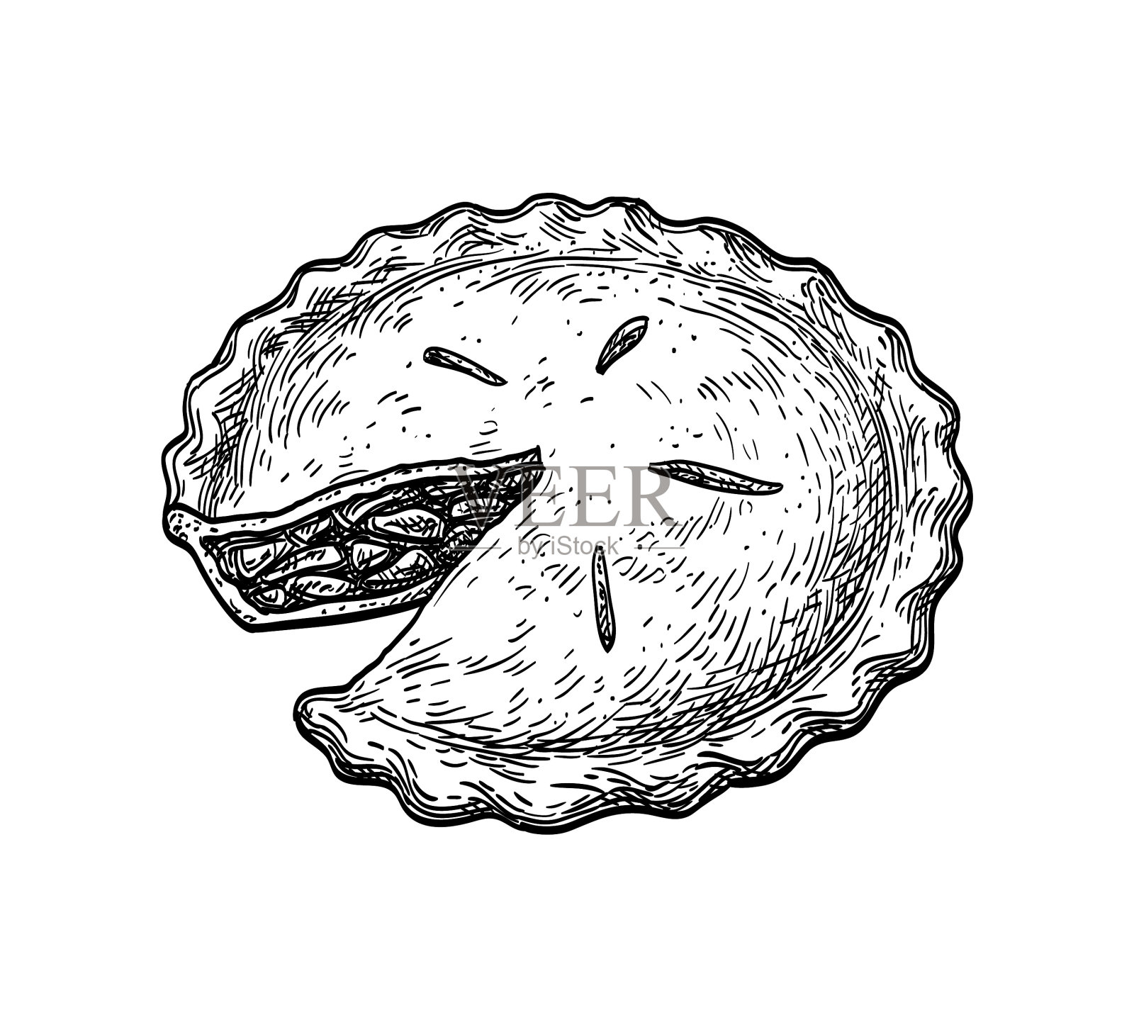 墨水素描苹果派设计元素图片