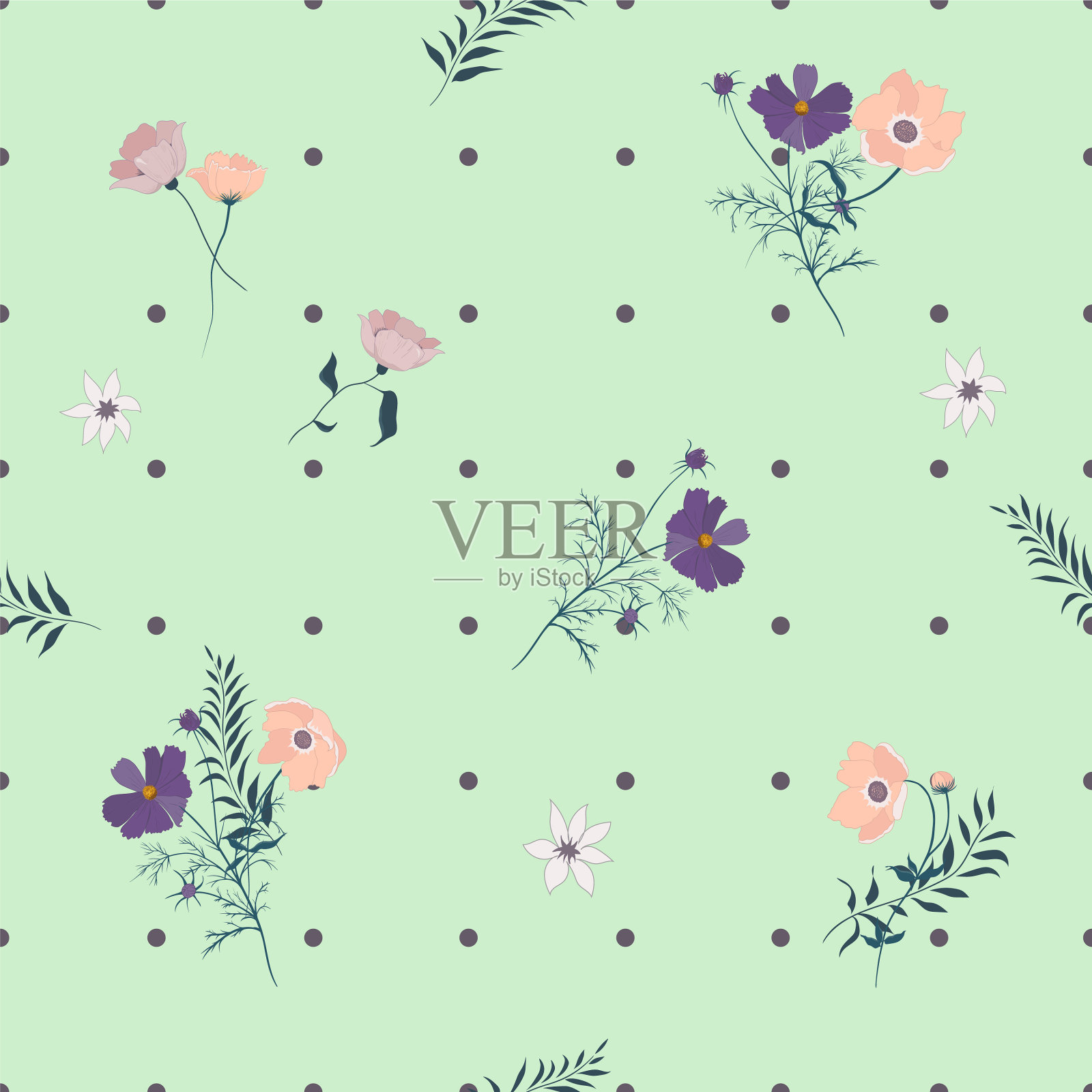 无缝花卉图案与野生花卉插画图片素材