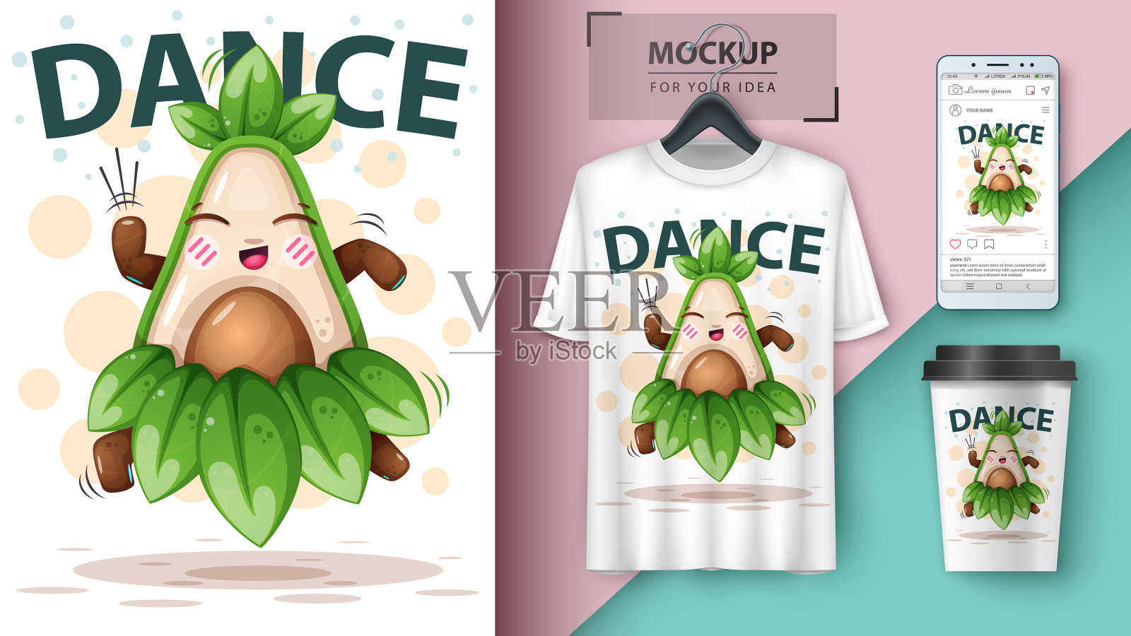 跳舞鳄梨-你的想法的模型插画图片素材