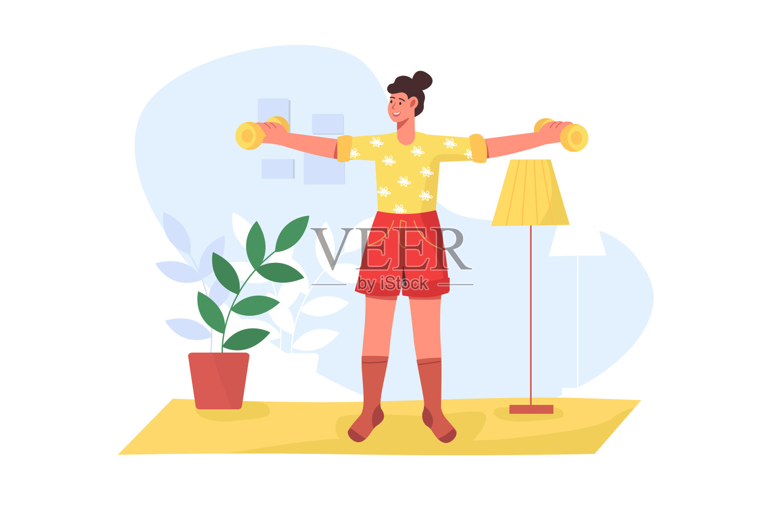 运动在家里的概念在平面设计插画图片素材