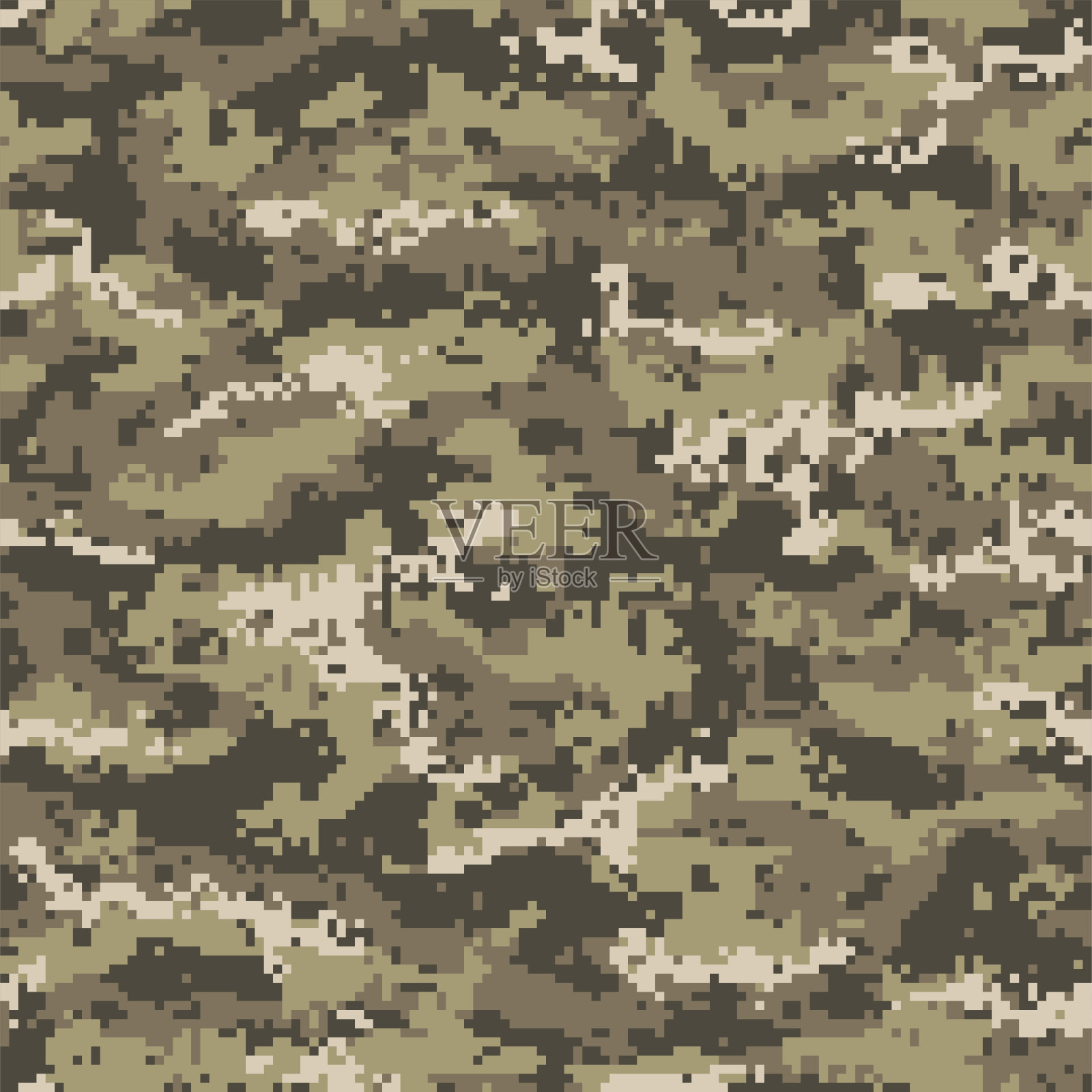 卡其像素伪装无缝图案。向量插画图片素材
