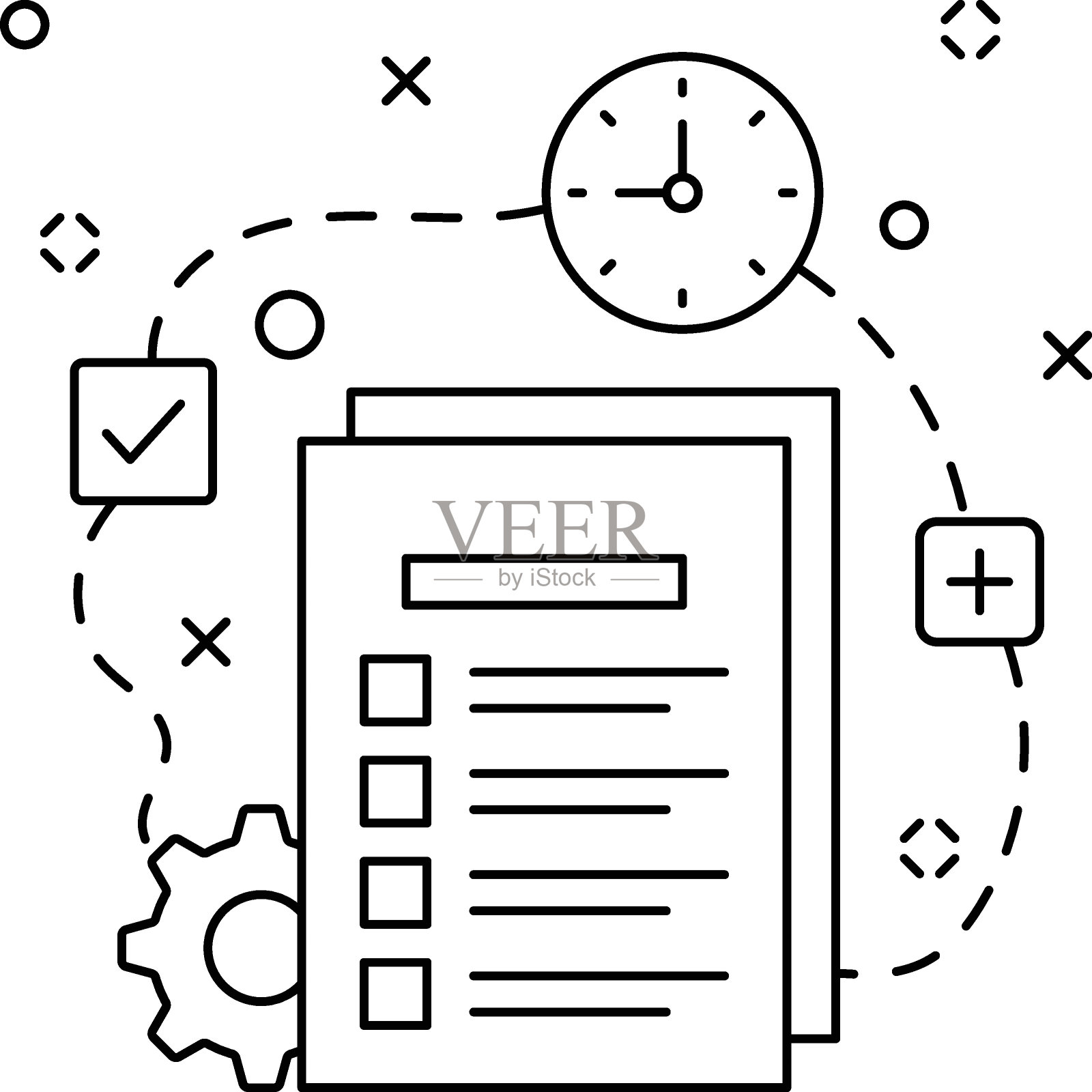 子目标分解矢量线图标设计，商业公司标志，联合伙伴关系标志，销售和营销管理股票插图，大块下来的目标到可管理的块概念插画图片素材