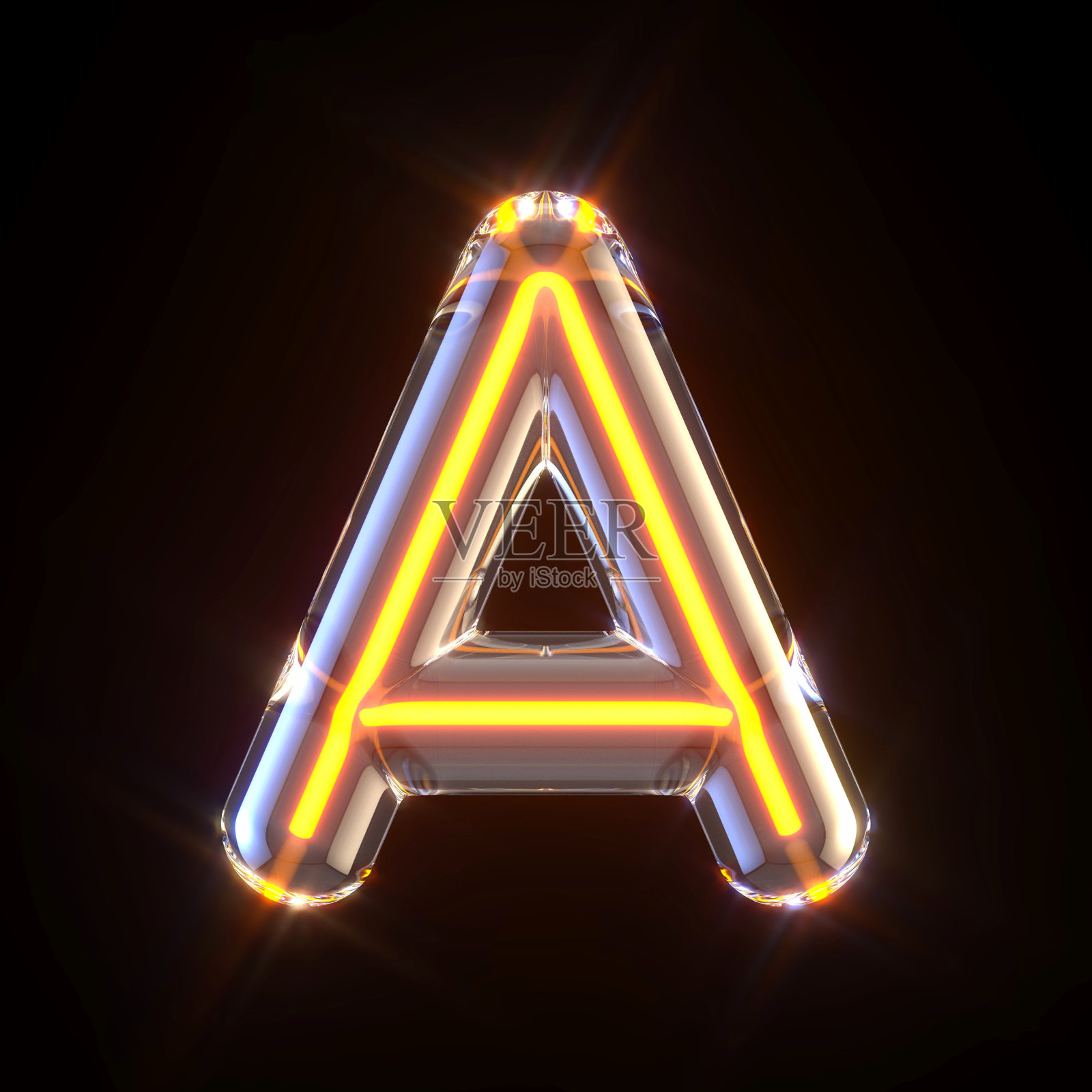 发光玻璃管字体字母A 3D插画图片素材