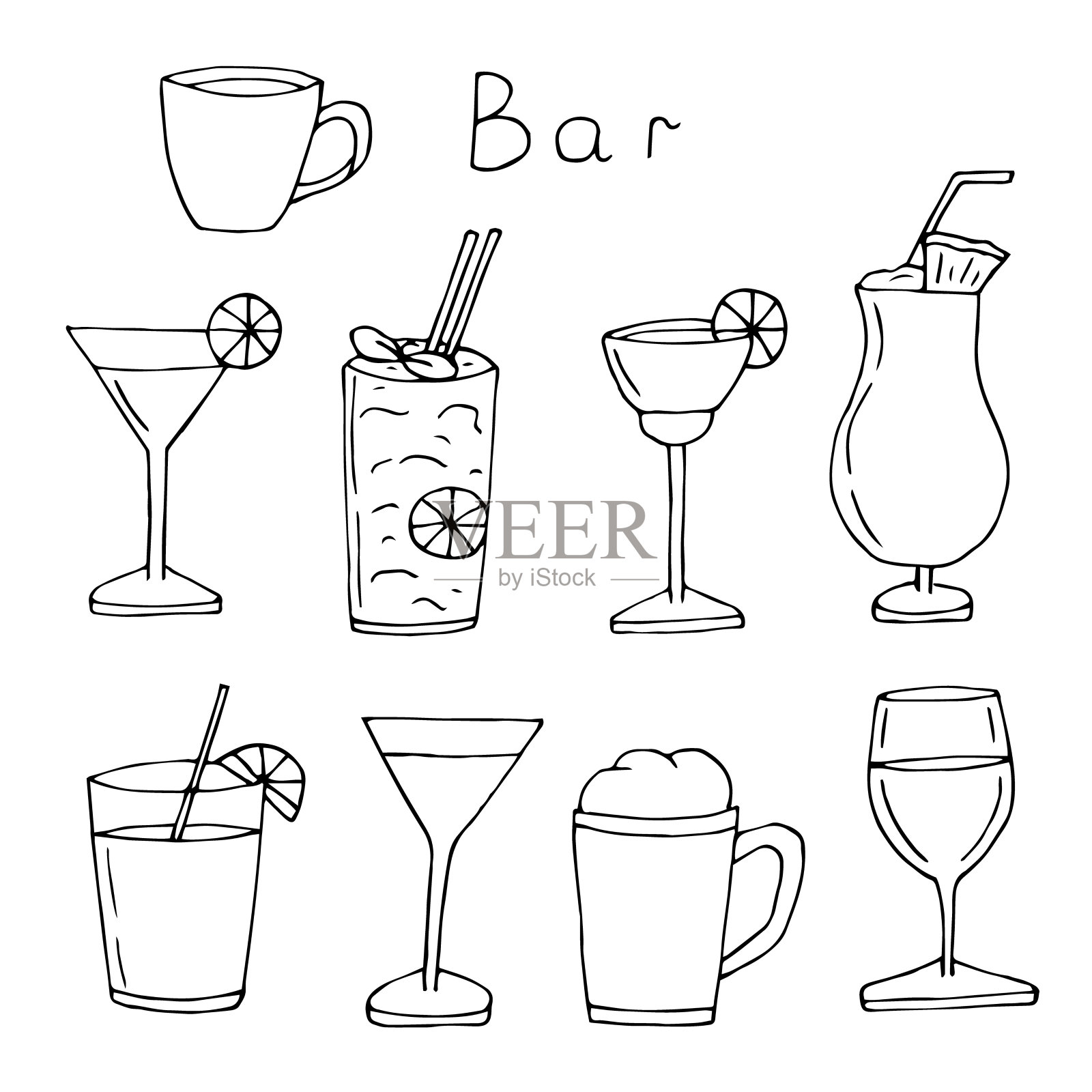 条形矢量插图，手绘涂鸦插画图片素材