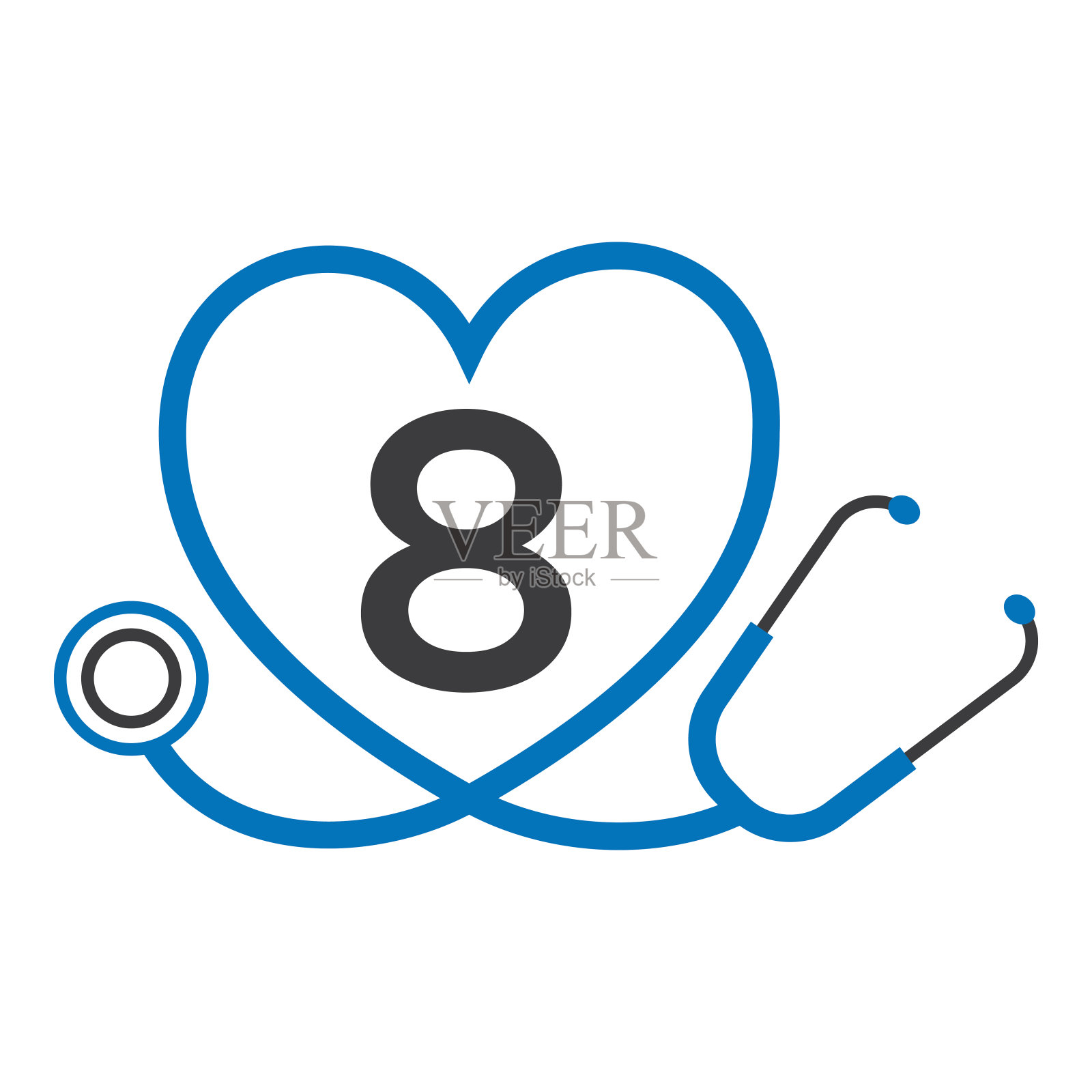 医学标志在字母8模板。医生标志与听诊器标志插画图片素材