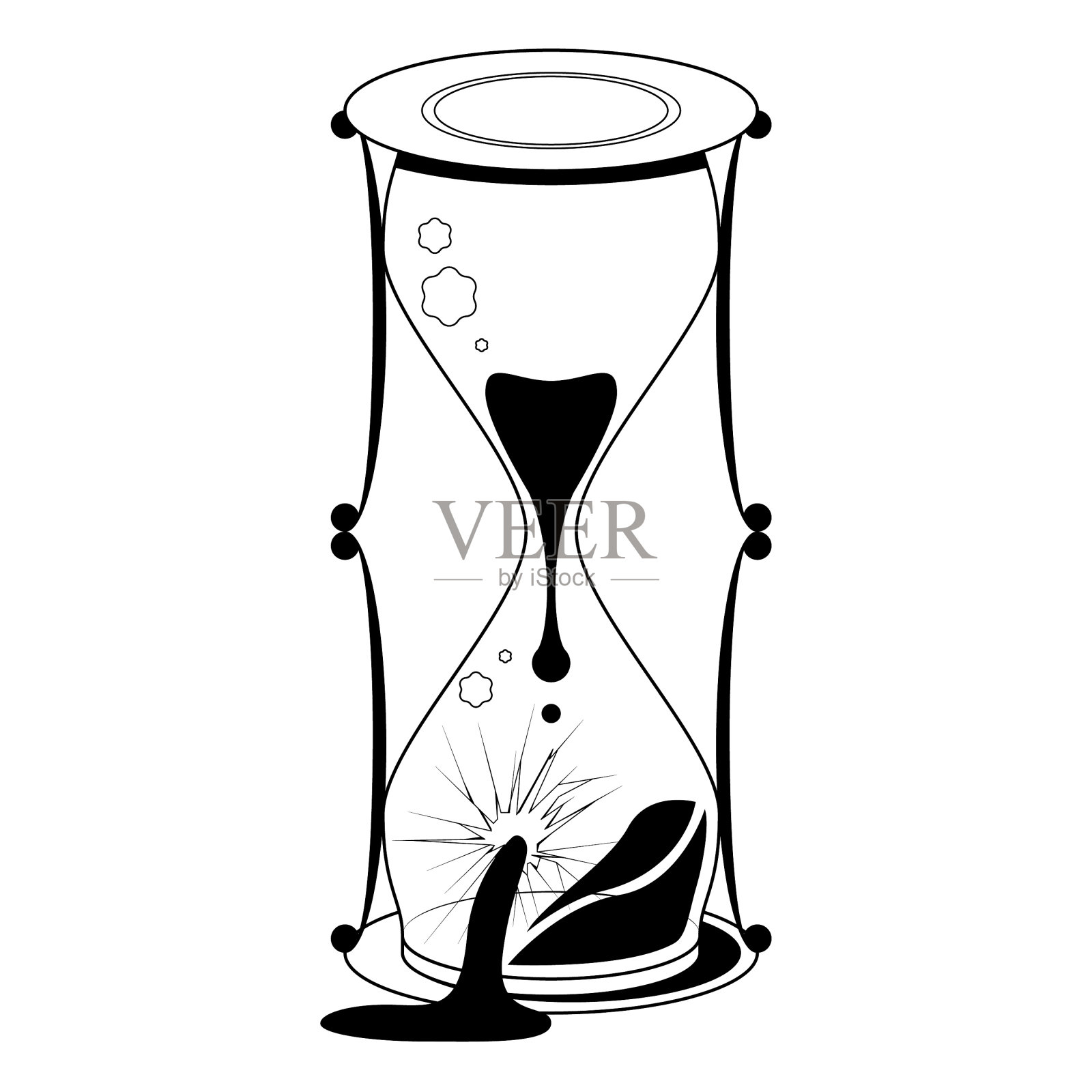 抽象手绘破碎的沙漏时钟沙子涂鸦概念向量设计轮廓风格在白色背景孤立轮廓插画图片素材